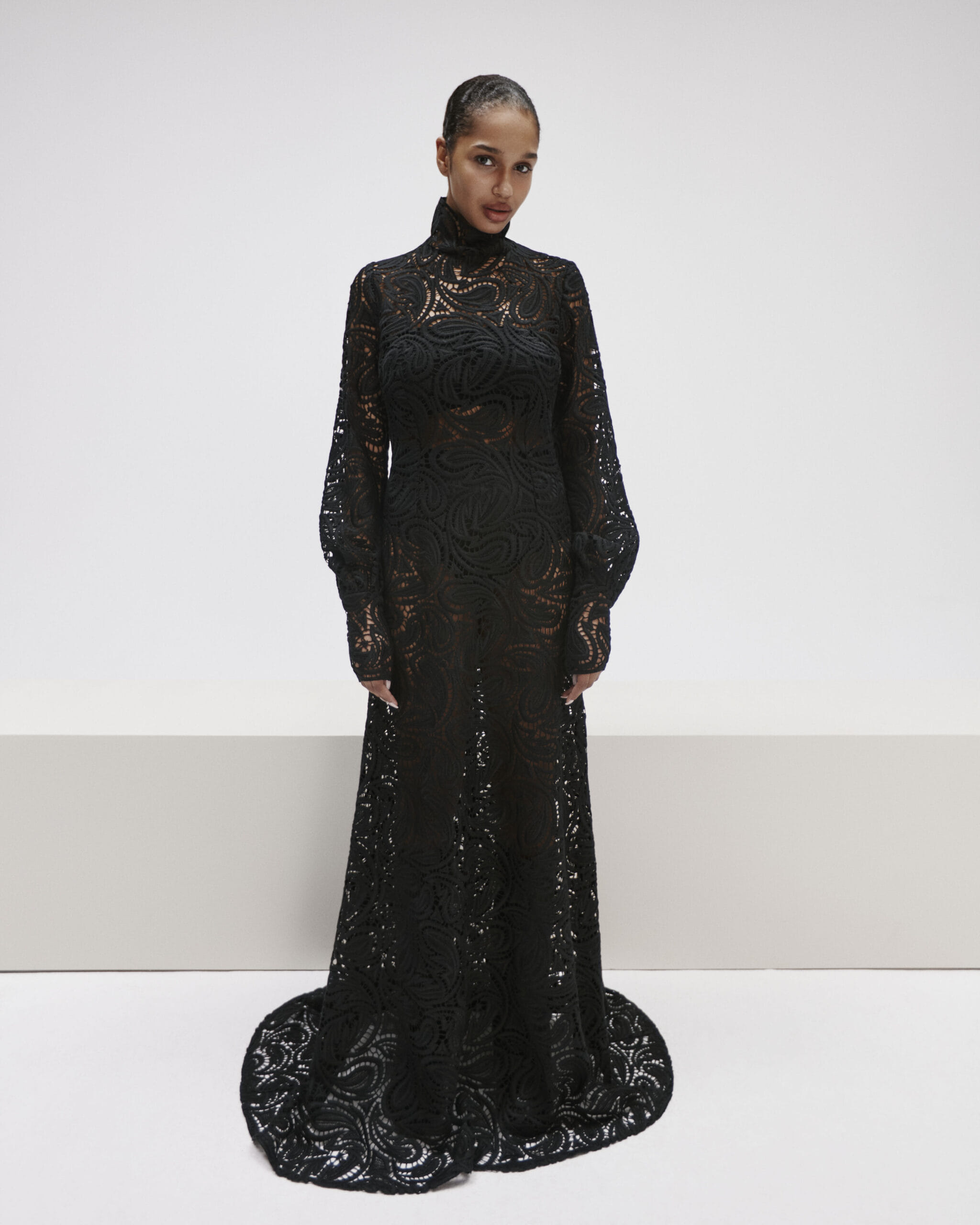 Black Long Guipure Dress made by YAVORSKA