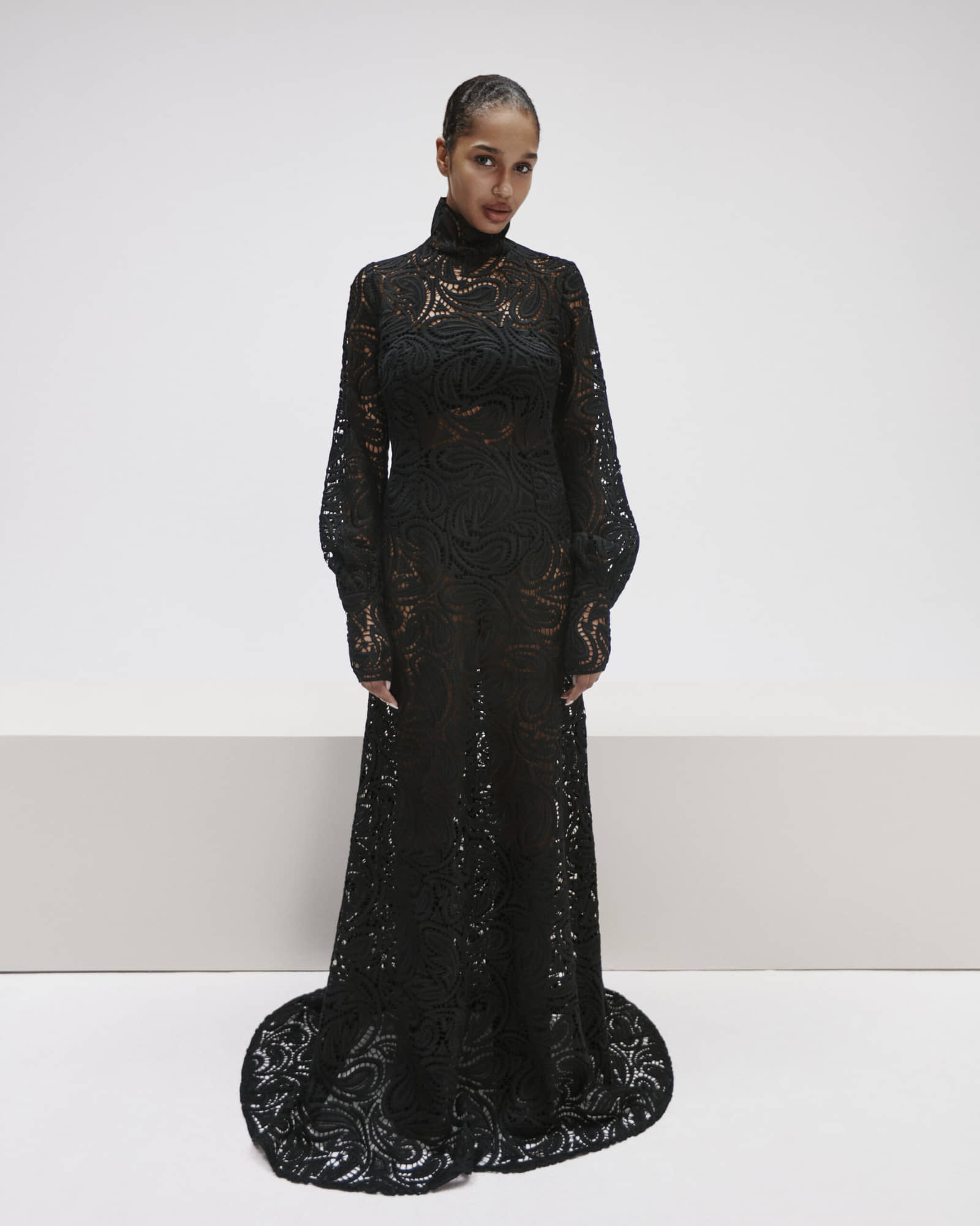 Black Long Guipure Dress made by YAVORSKA