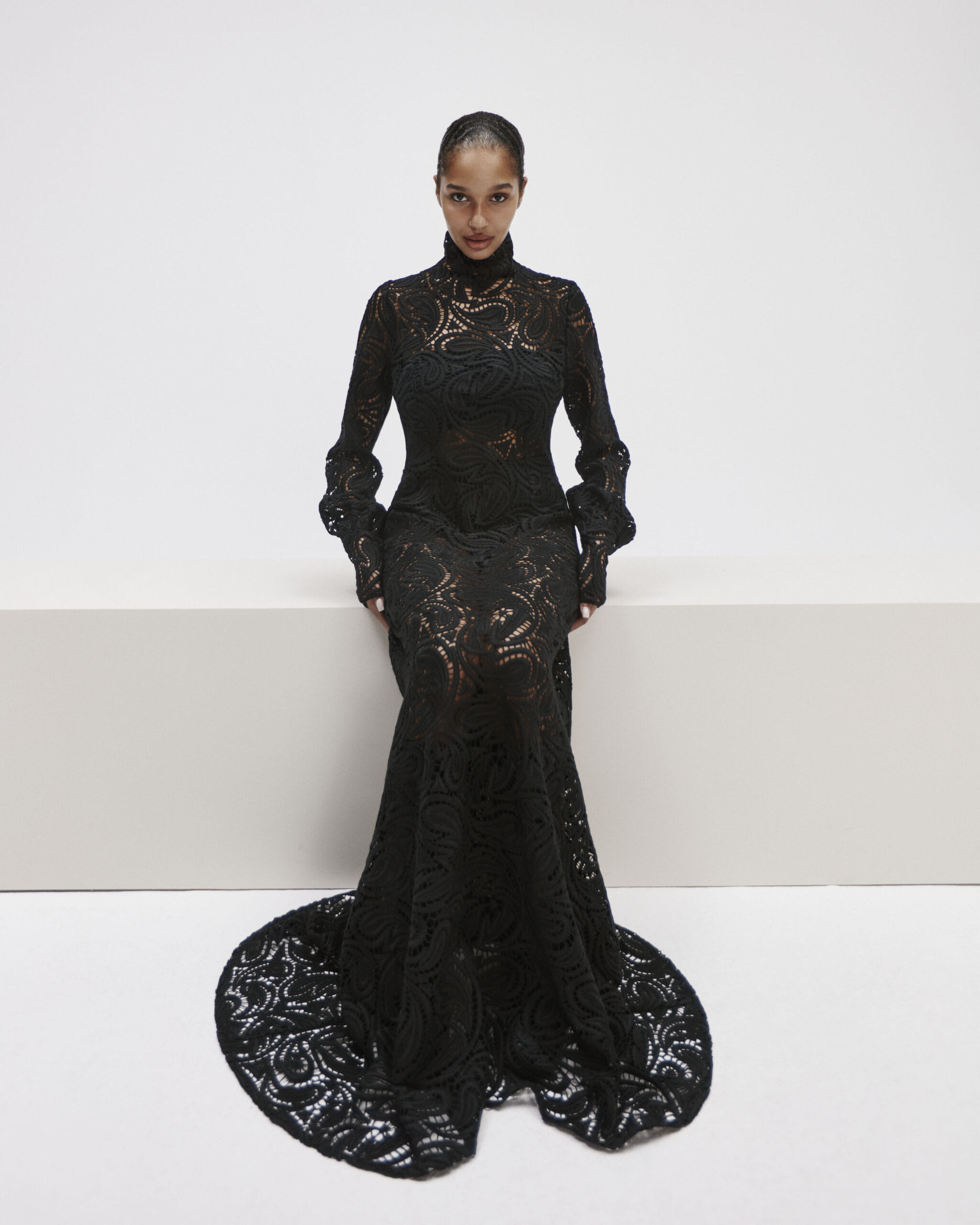 Black Long Guipure Dress made by YAVORSKA