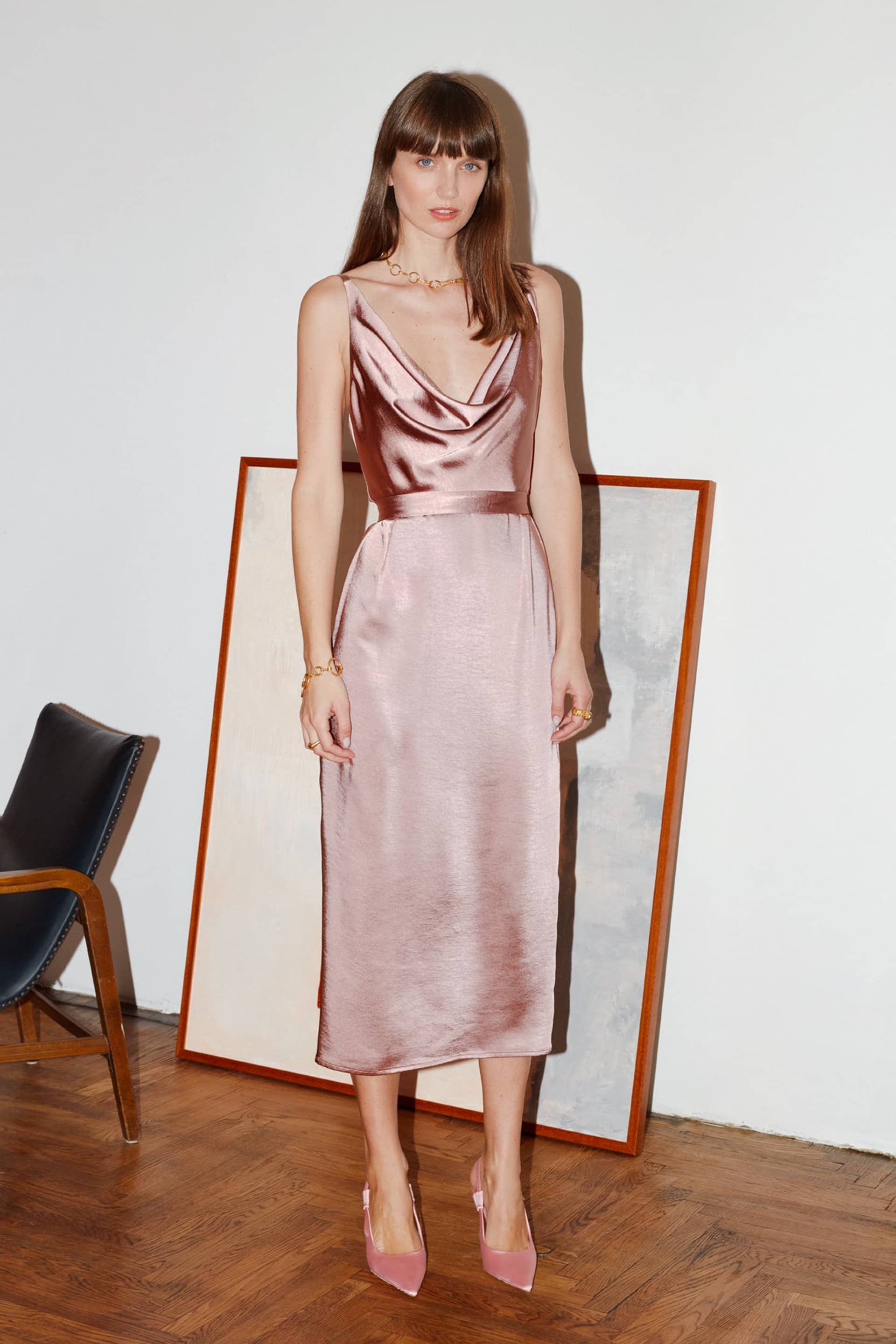 KAMEA nude satin backless midi dress made by UNDRESS