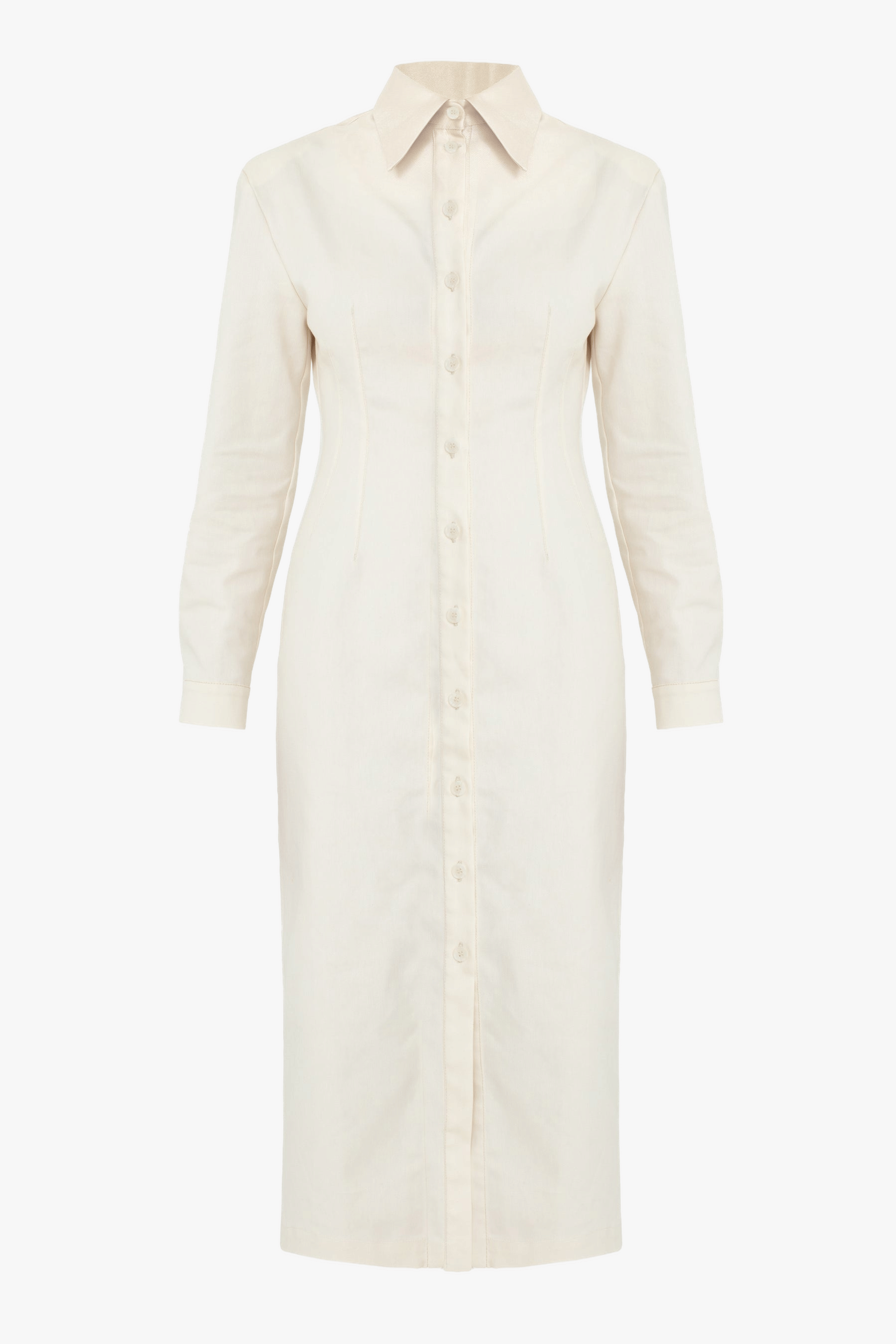 EDITH White Denim Fitted Midi Shirt Dress made by UNDRESS