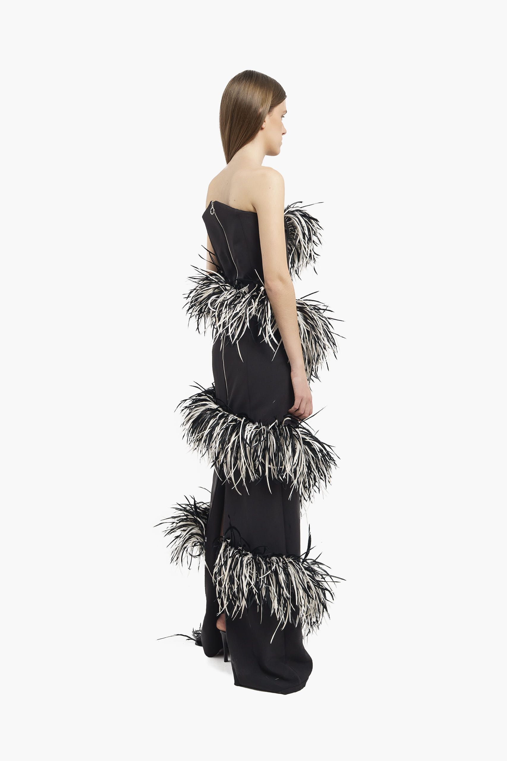 Black & White Spiral Feather Gown made by Compte Spain