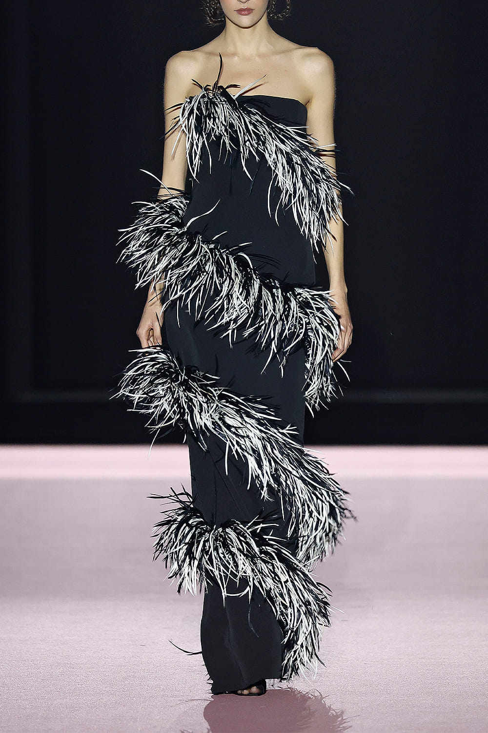 Black & White Spiral Feather Gown made by Compte Spain