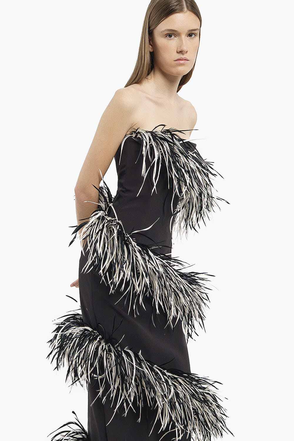 Black & White Spiral Feather Gown made by Compte Spain