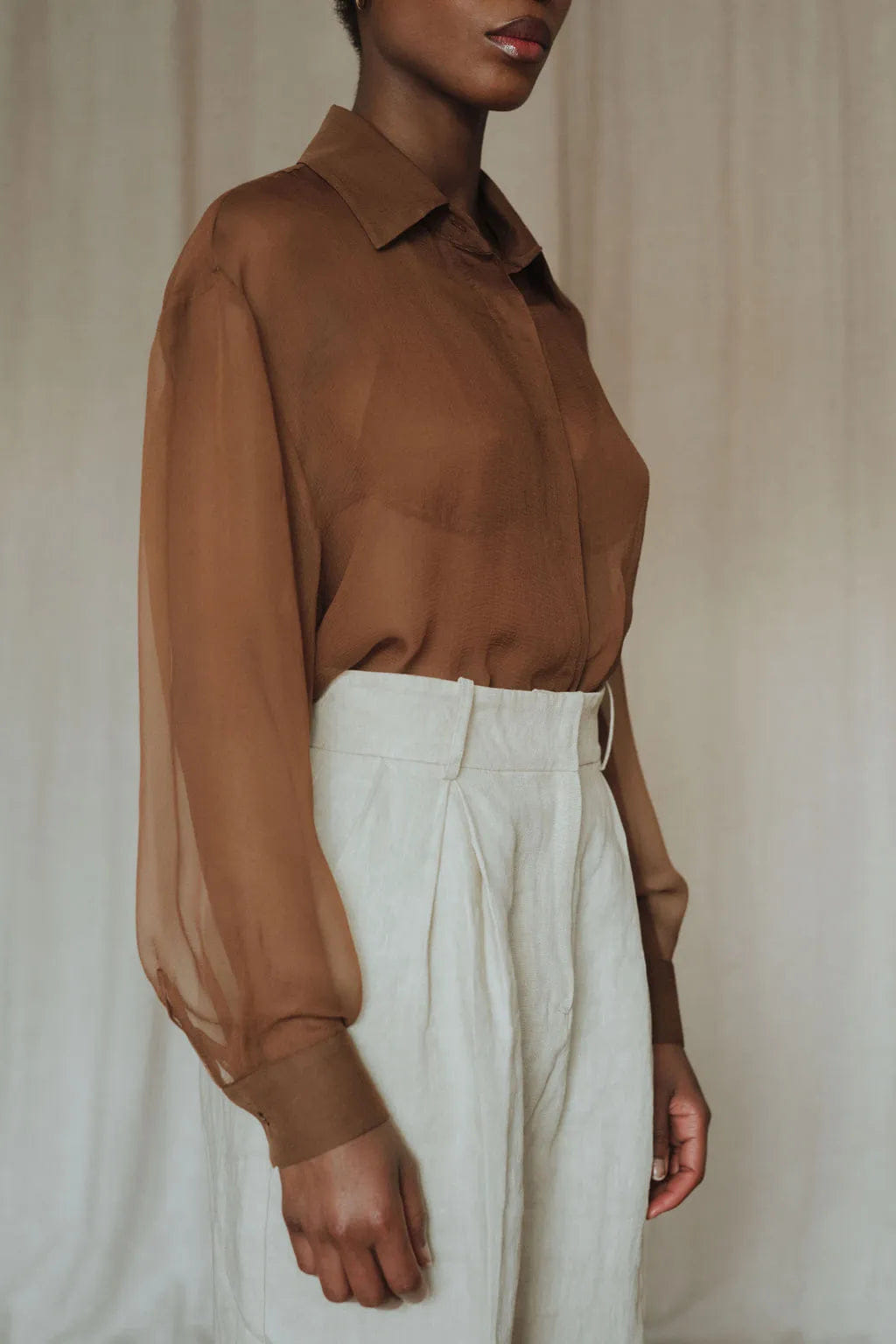 Women's Silk Shirt - Sandalwood Brown made by MORACÉE