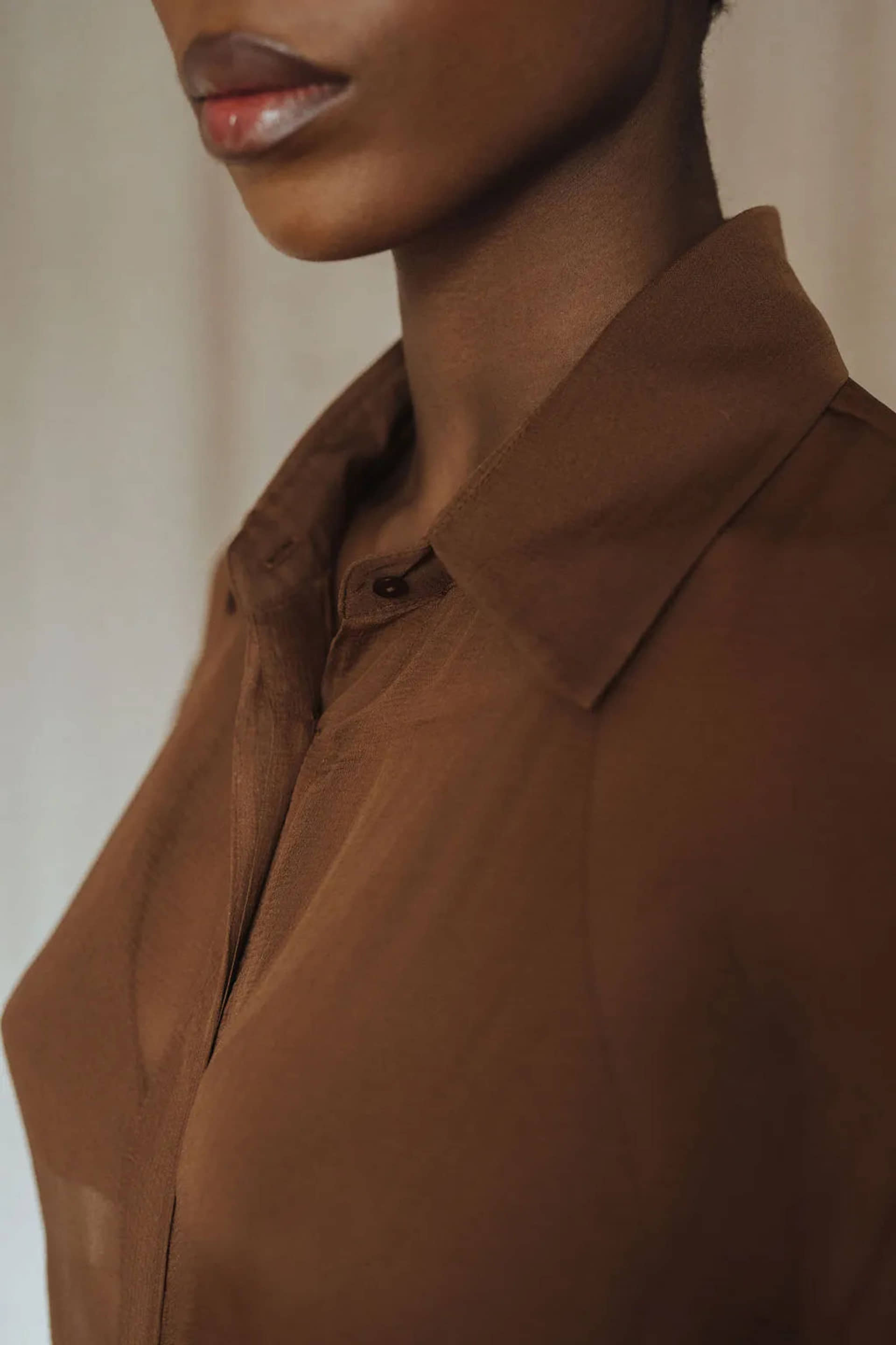 Women's Silk Shirt - Sandalwood Brown made by MORACÉE