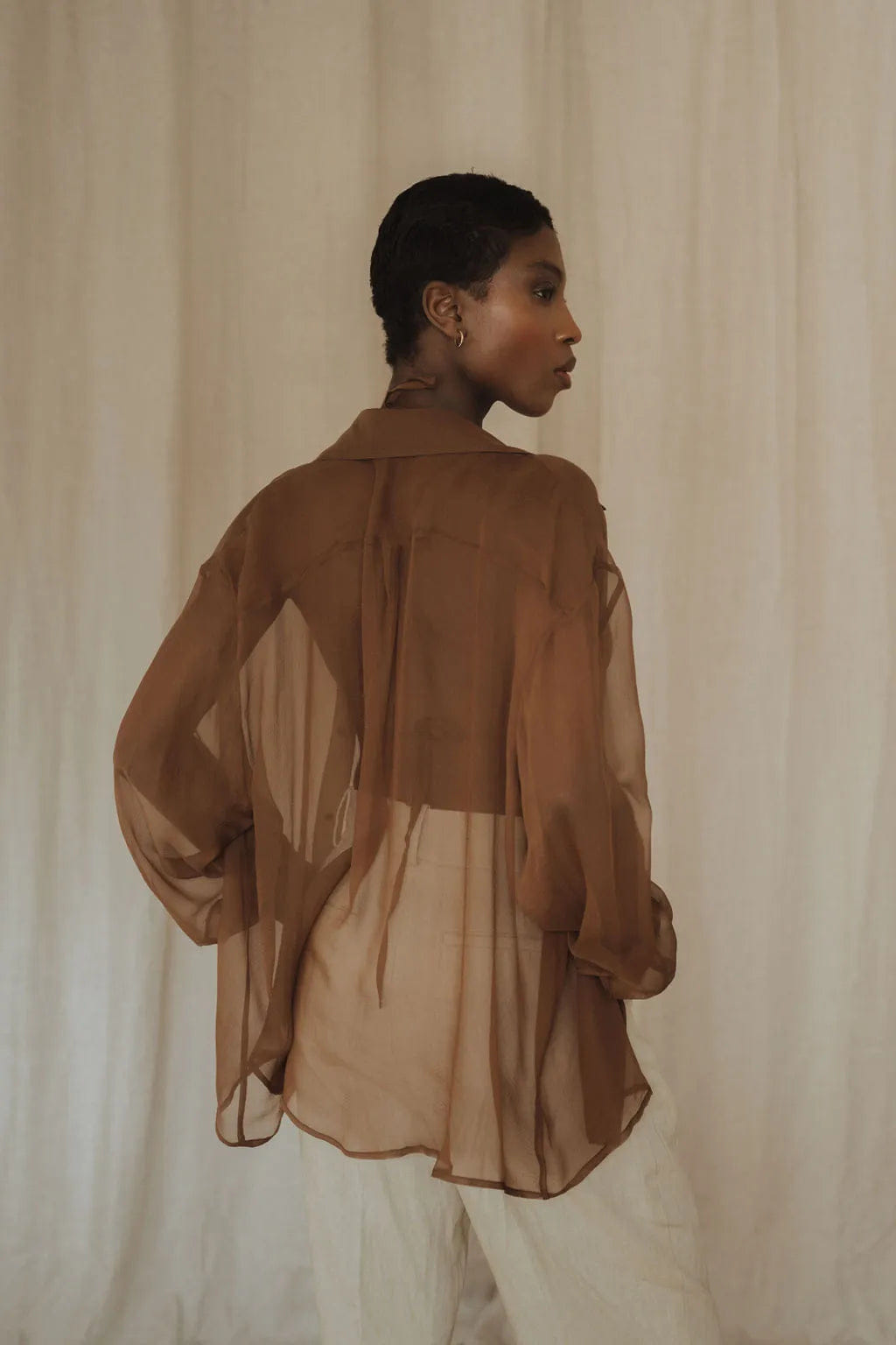 Women's Silk Shirt - Sandalwood Brown made by MORACÉE