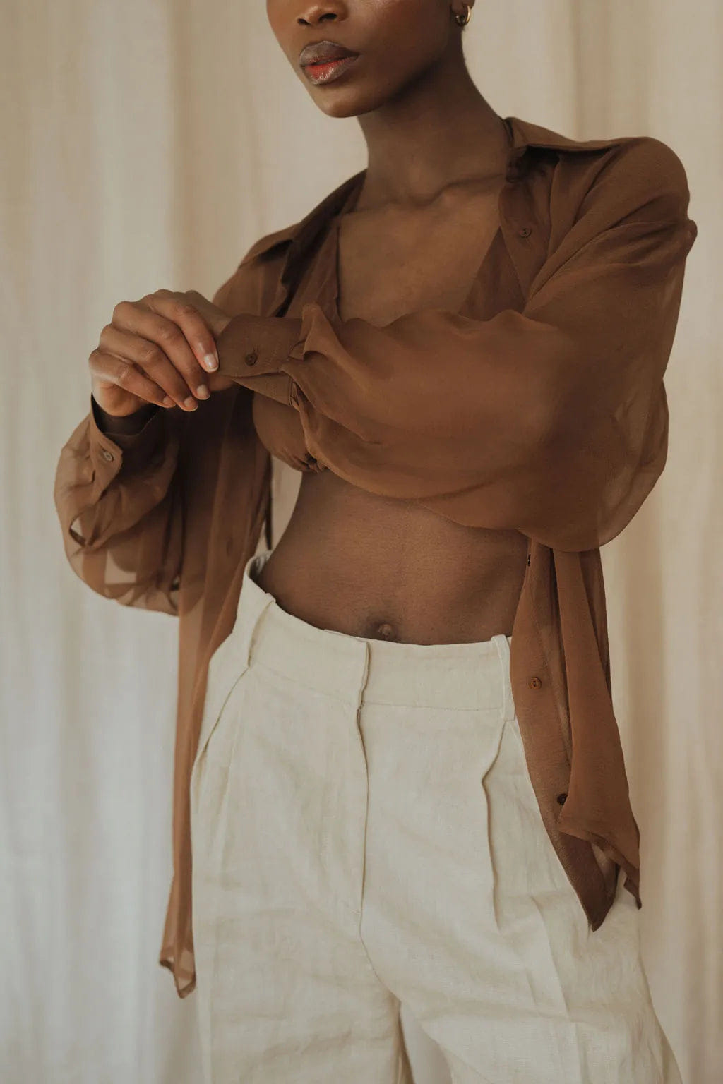 Women's Silk Shirt - Sandalwood Brown made by MORACÉE