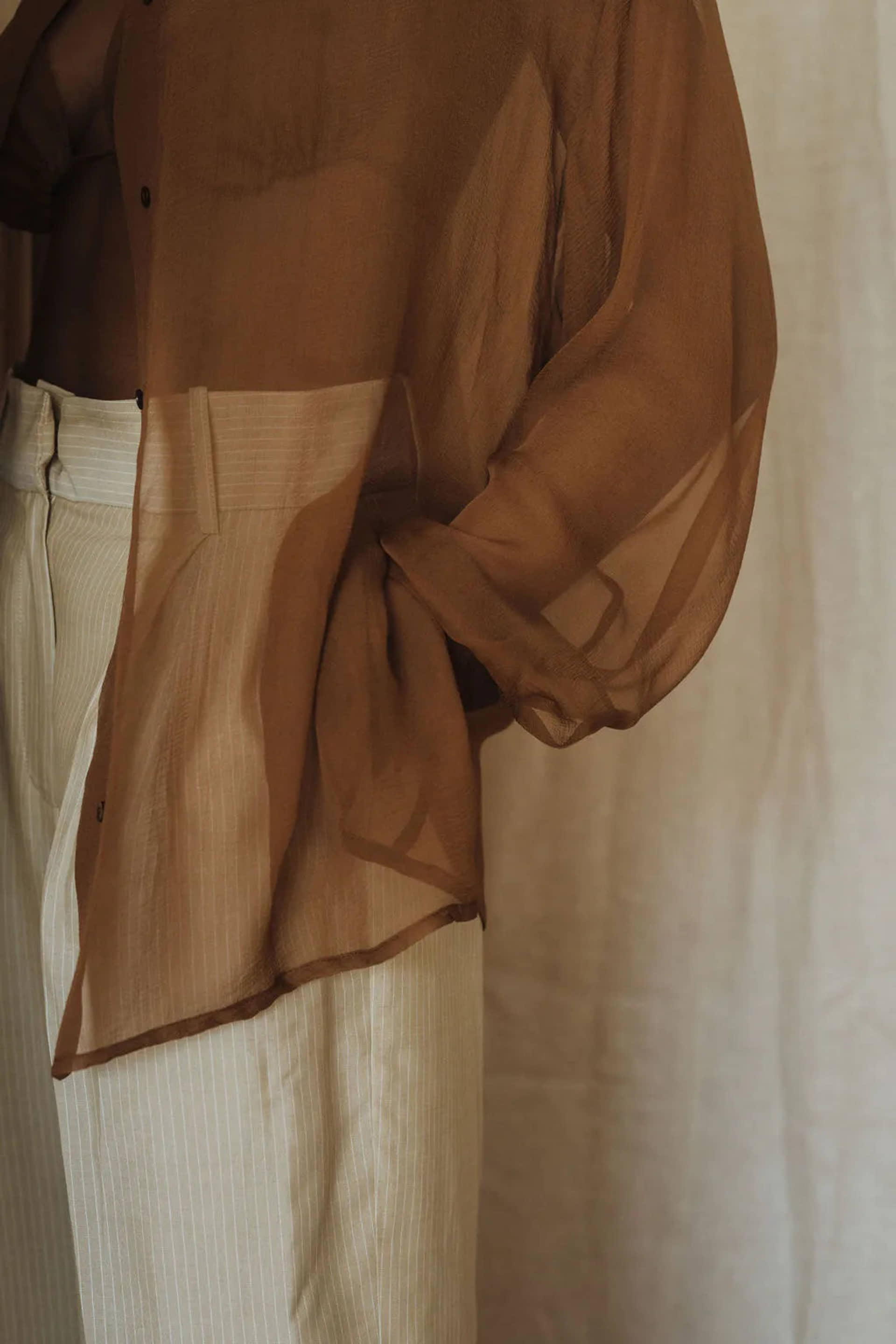 Women's Silk Shirt - Sandalwood Brown made by MORACÉE