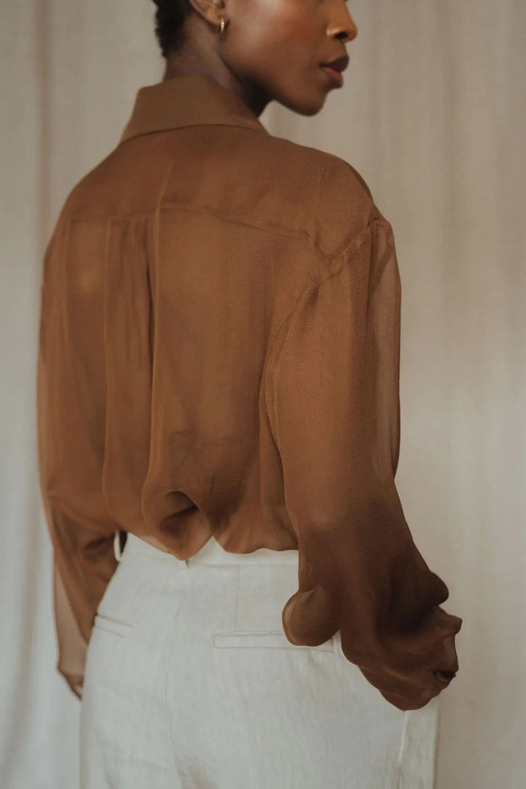 Women's Silk Shirt - Sandalwood Brown made by MORACÉE