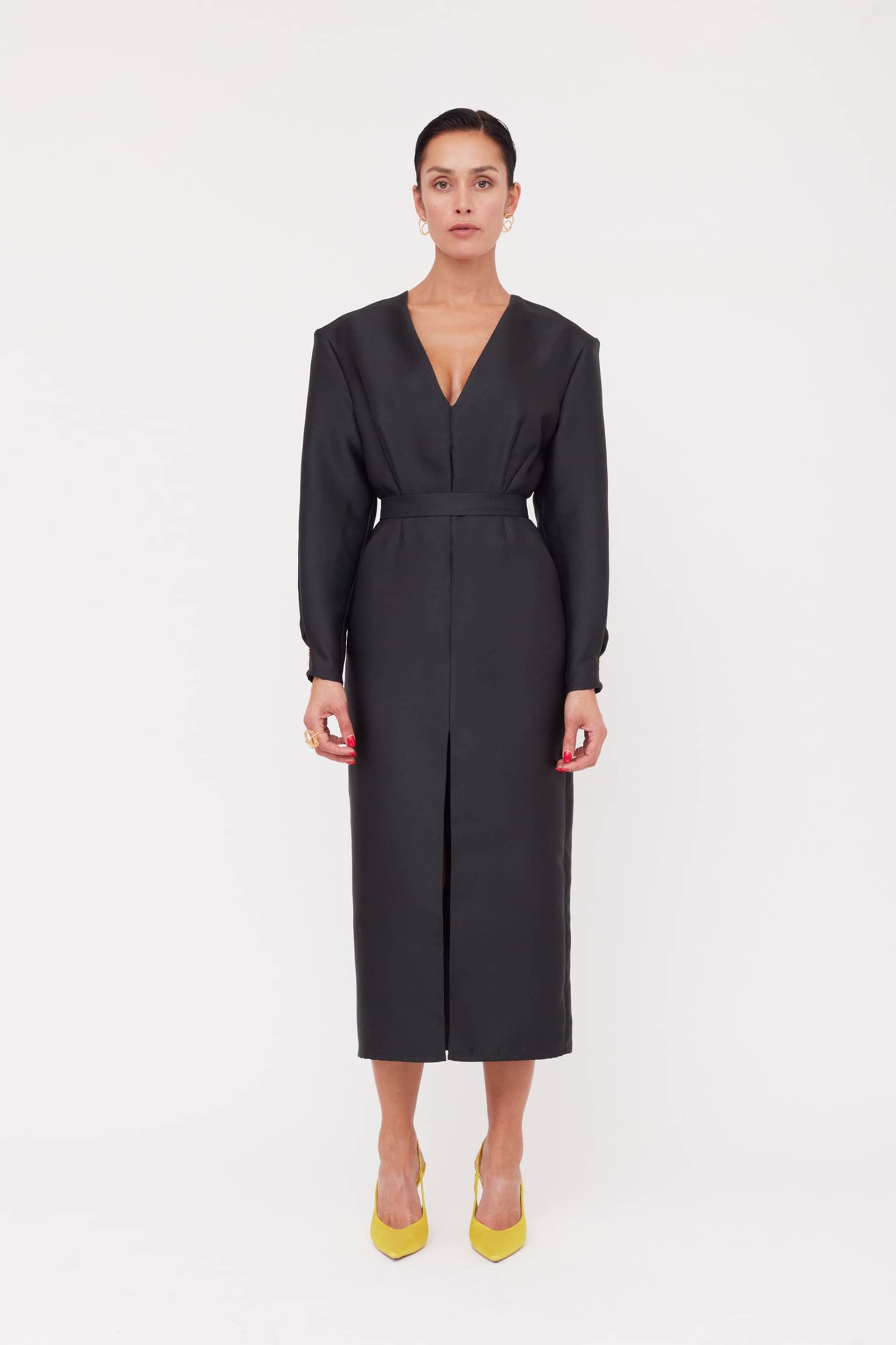 DEMA Black Shoulder Pad Midi Dress made by UNDRESS