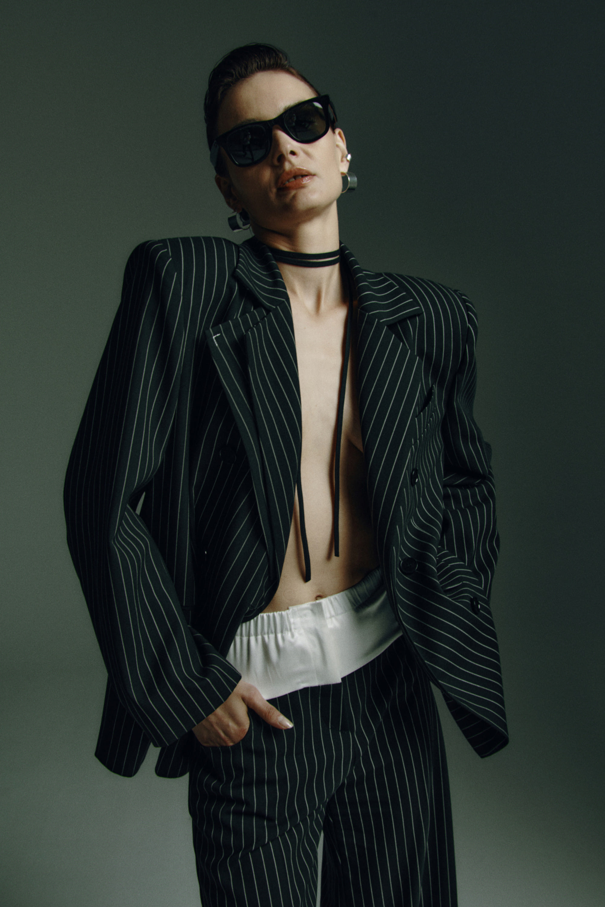 Striped Open Back Blazer made by Wiktoria Frankowska