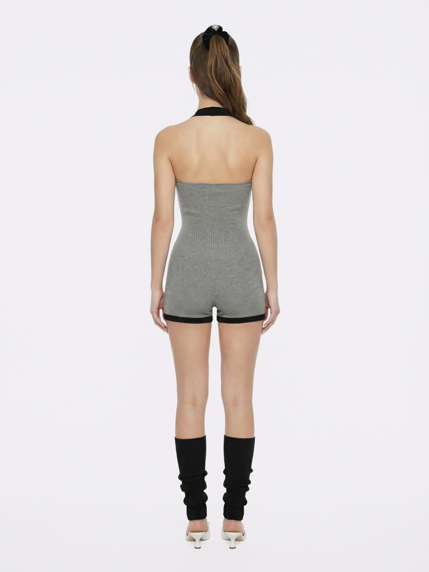Ava Contrast Halter Knit Grey Romper made by Nana Jacqueline