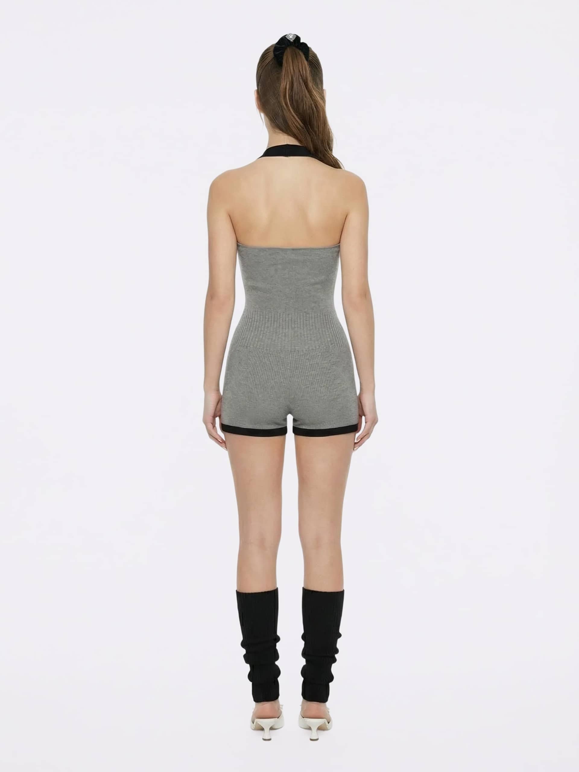 Ava Contrast Halter Knit Grey Romper made by Nana Jacqueline