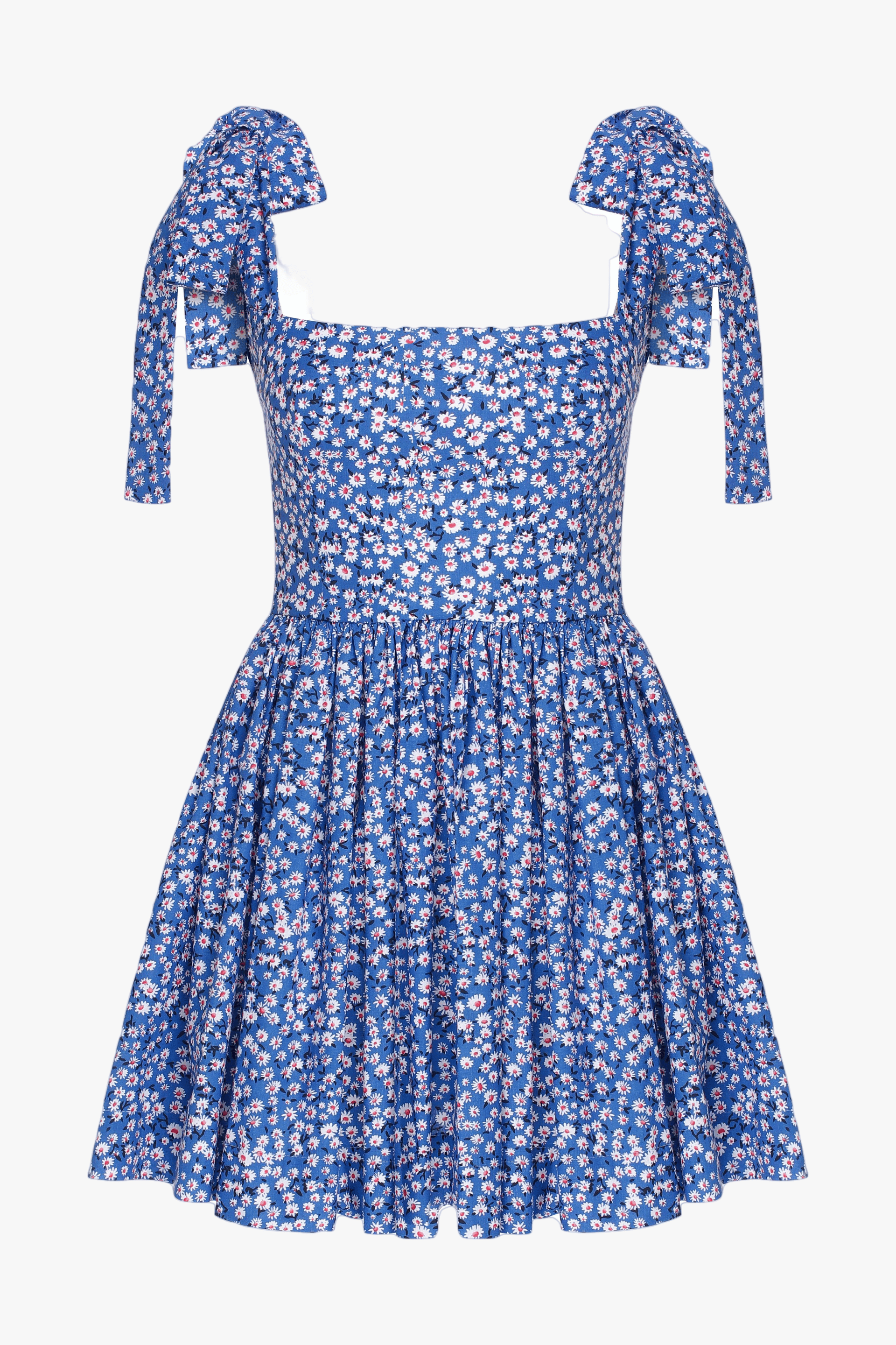 Audree Floral Print Poplin Mini Dress in Azure Blue made by Nazli Ceren