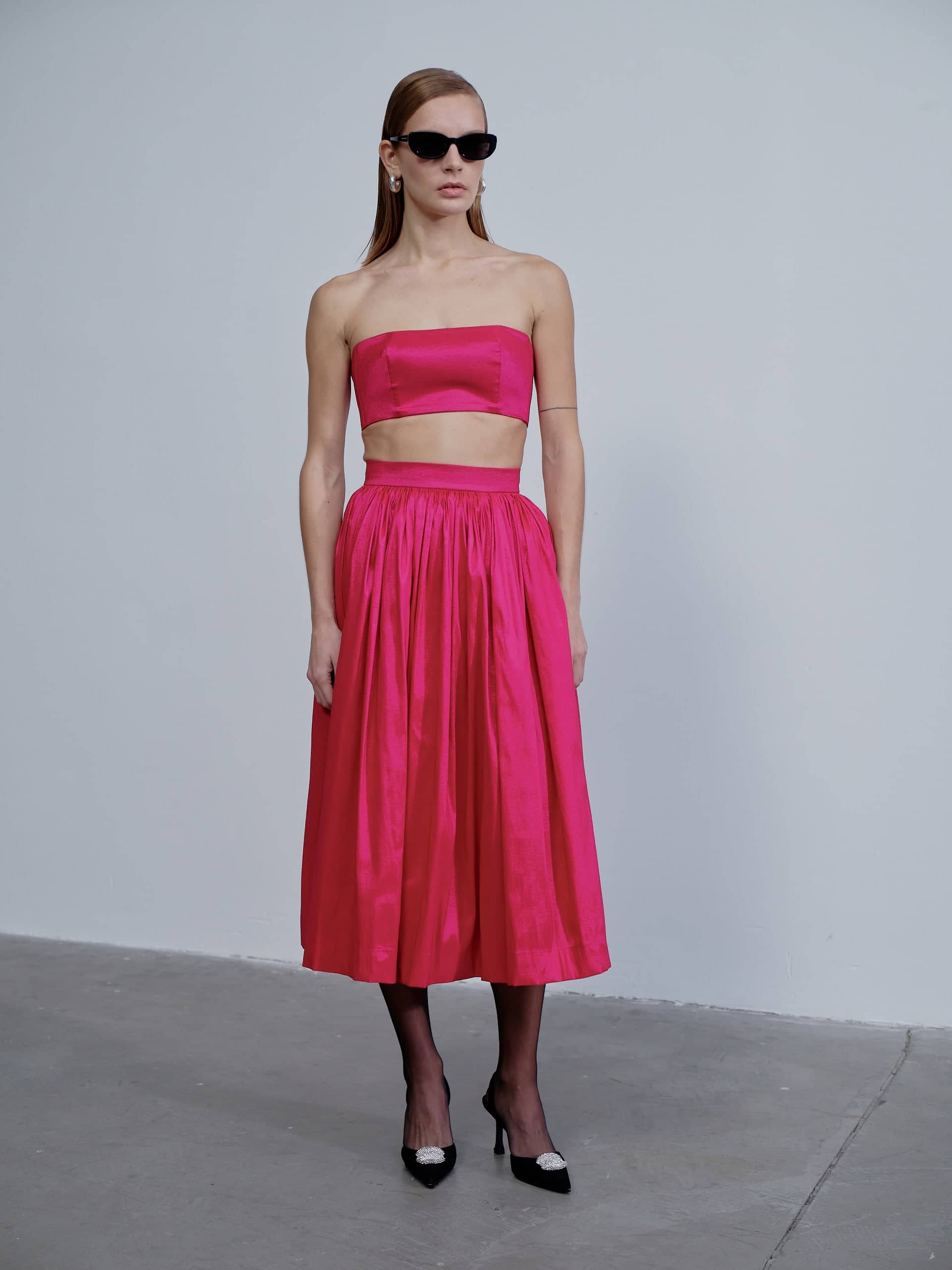 Lou Lou Midi Skirt in Pink in Pink made by Nazli Ceren