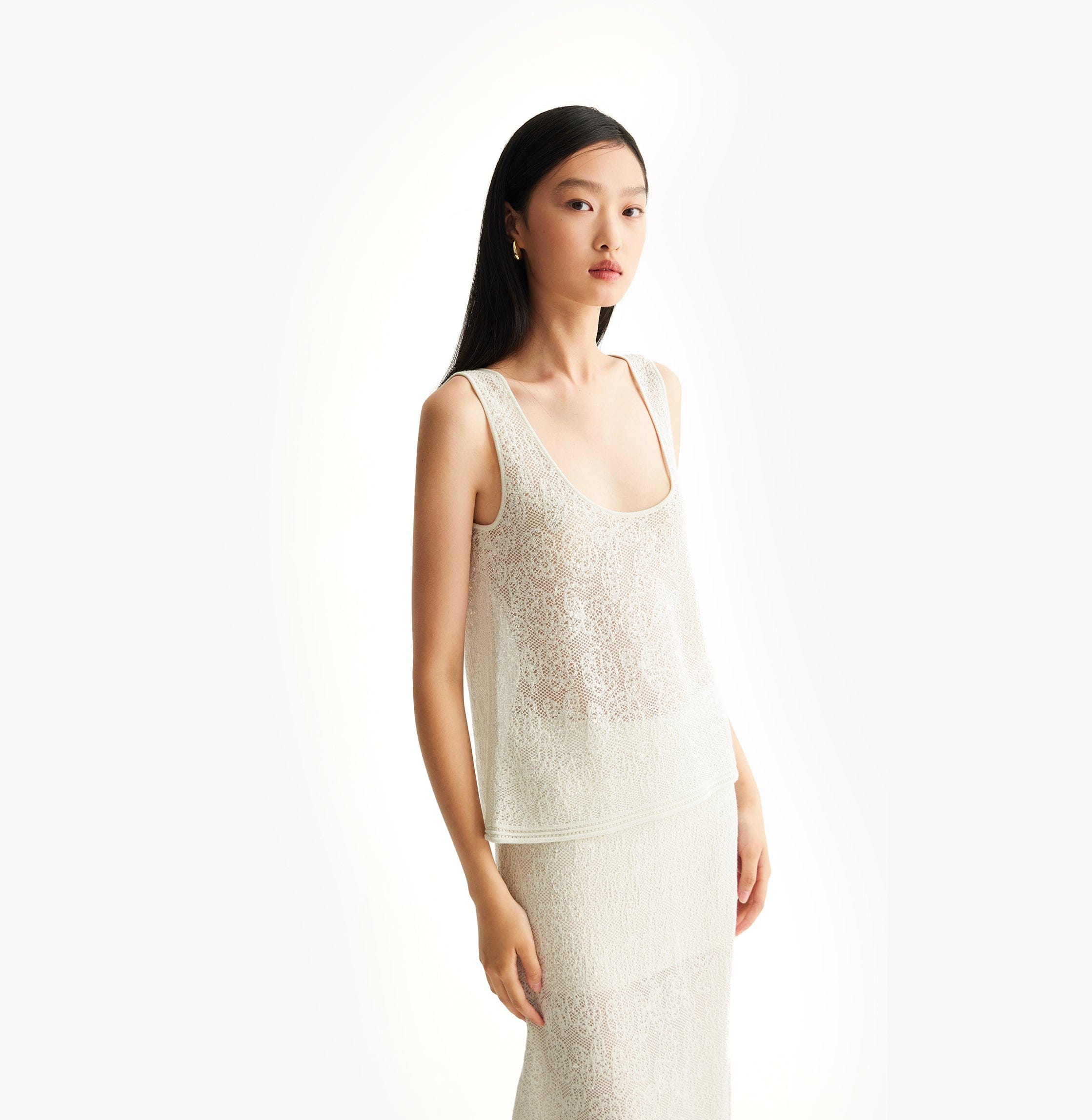 POINTELLE JACQUARD U-NECK TANK TOP made by CRUSH Collection