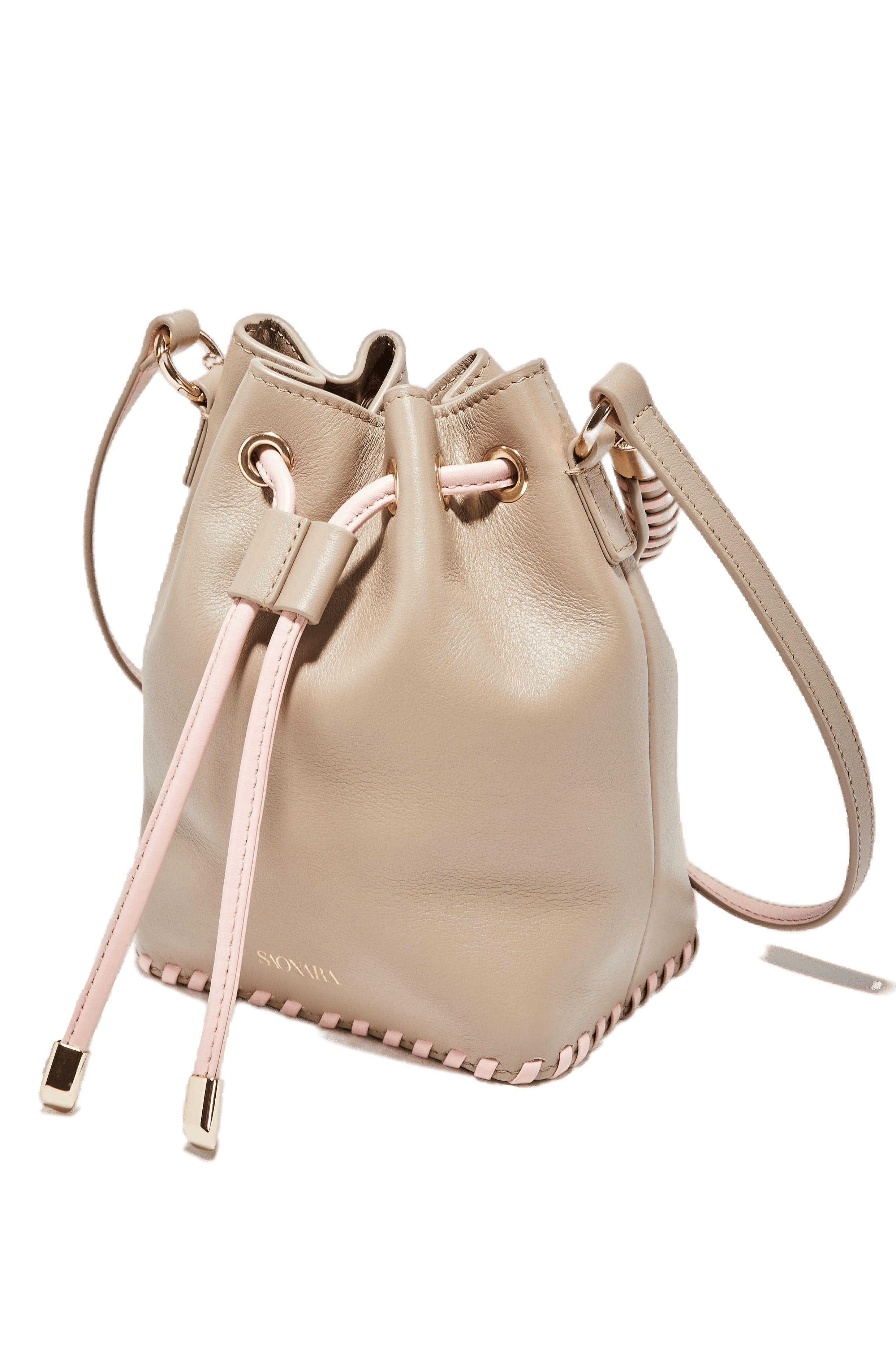 SAONARA MINI BUCKET TAUPE/PEONIA PIEL made by Saonara