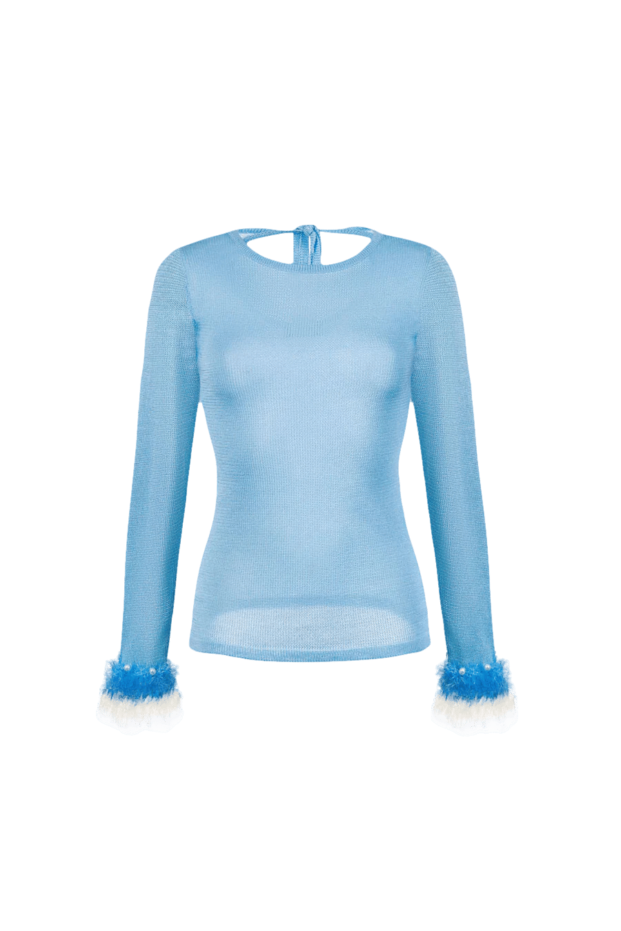 Baby Blue Knit Top With Handmade Knit Details made by ANDREEVA