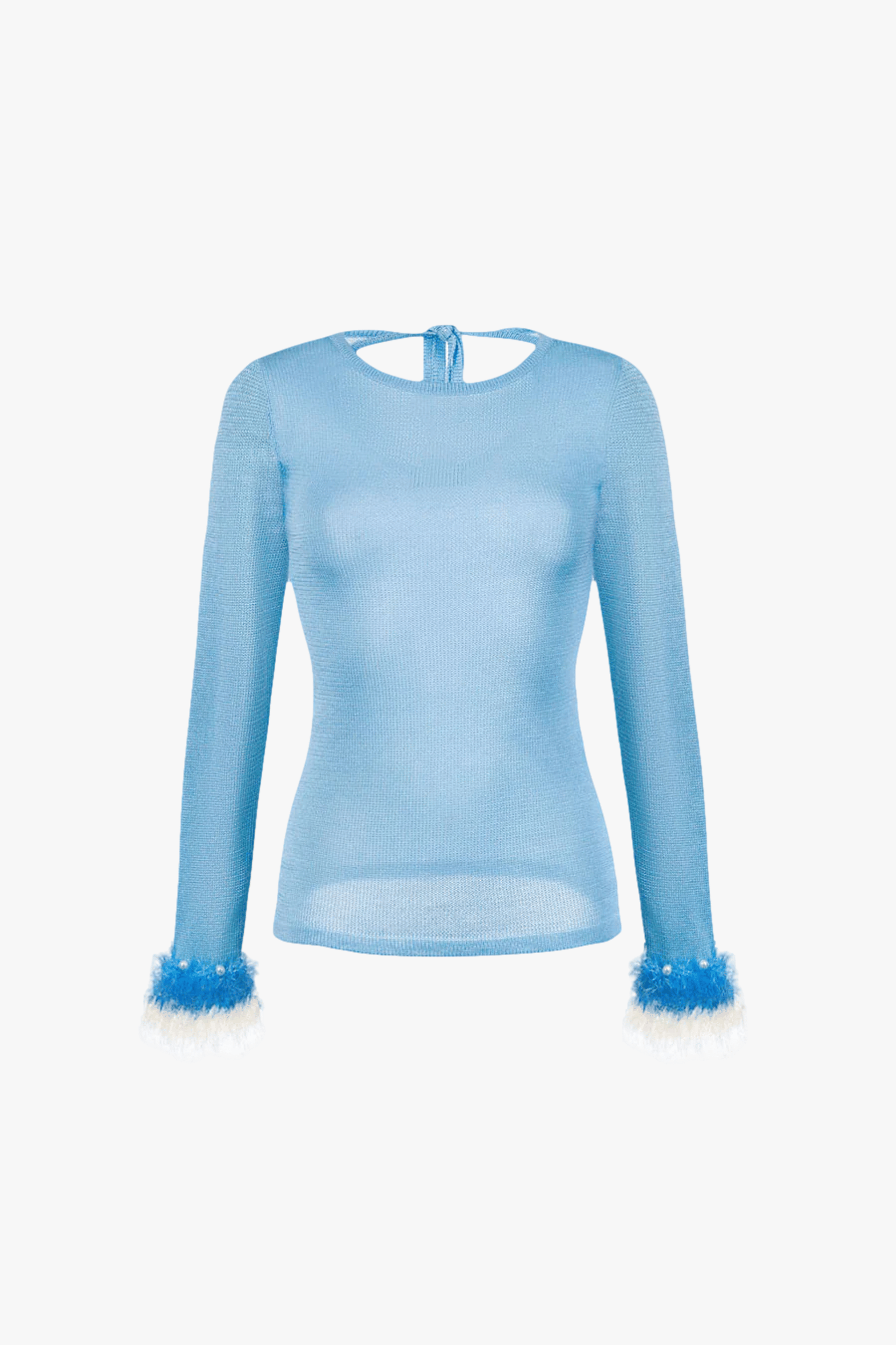 Baby Blue Knit Top With Handmade Knit Details made by ANDREEVA