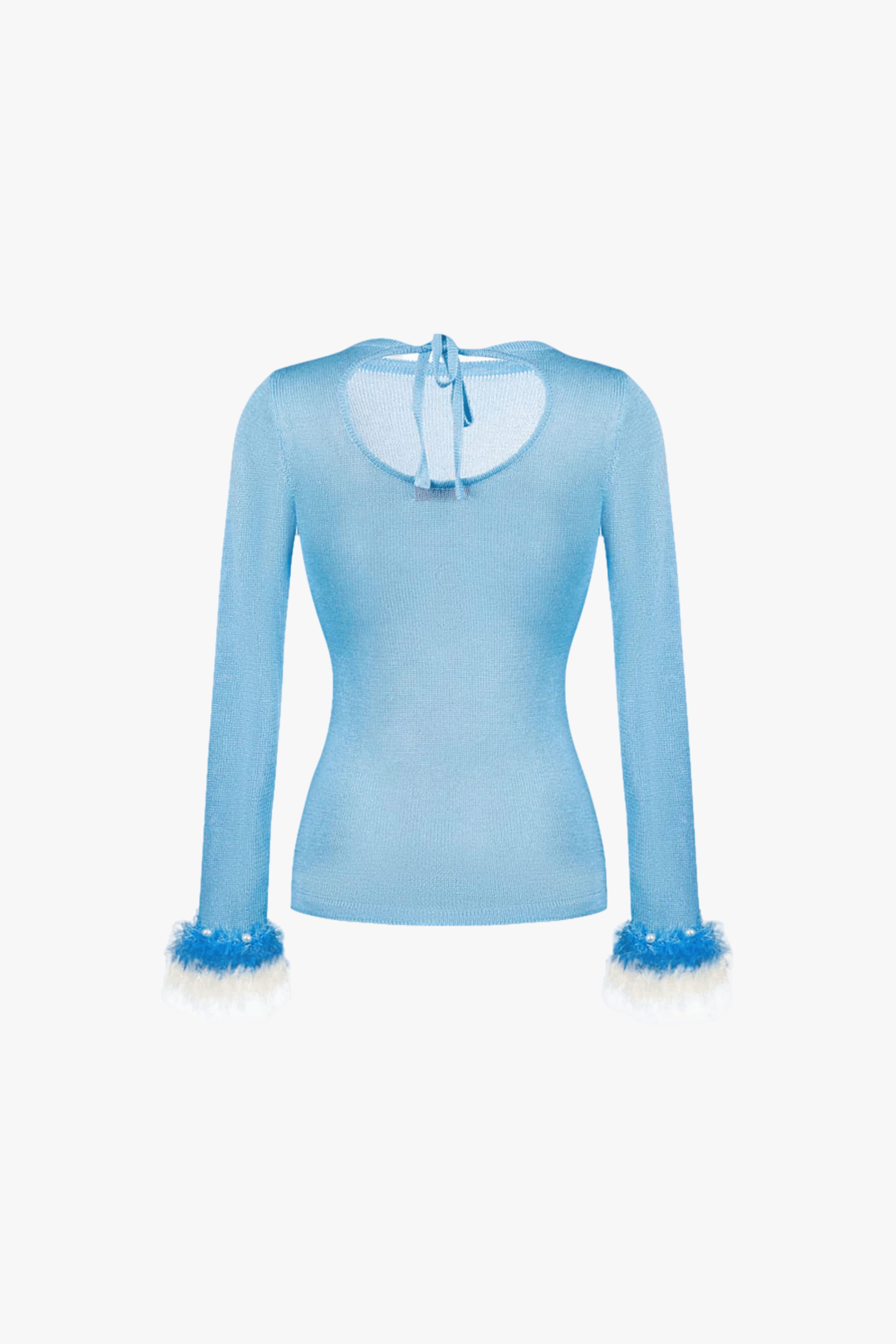 Baby Blue Knit Top With Handmade Knit Details made by ANDREEVA