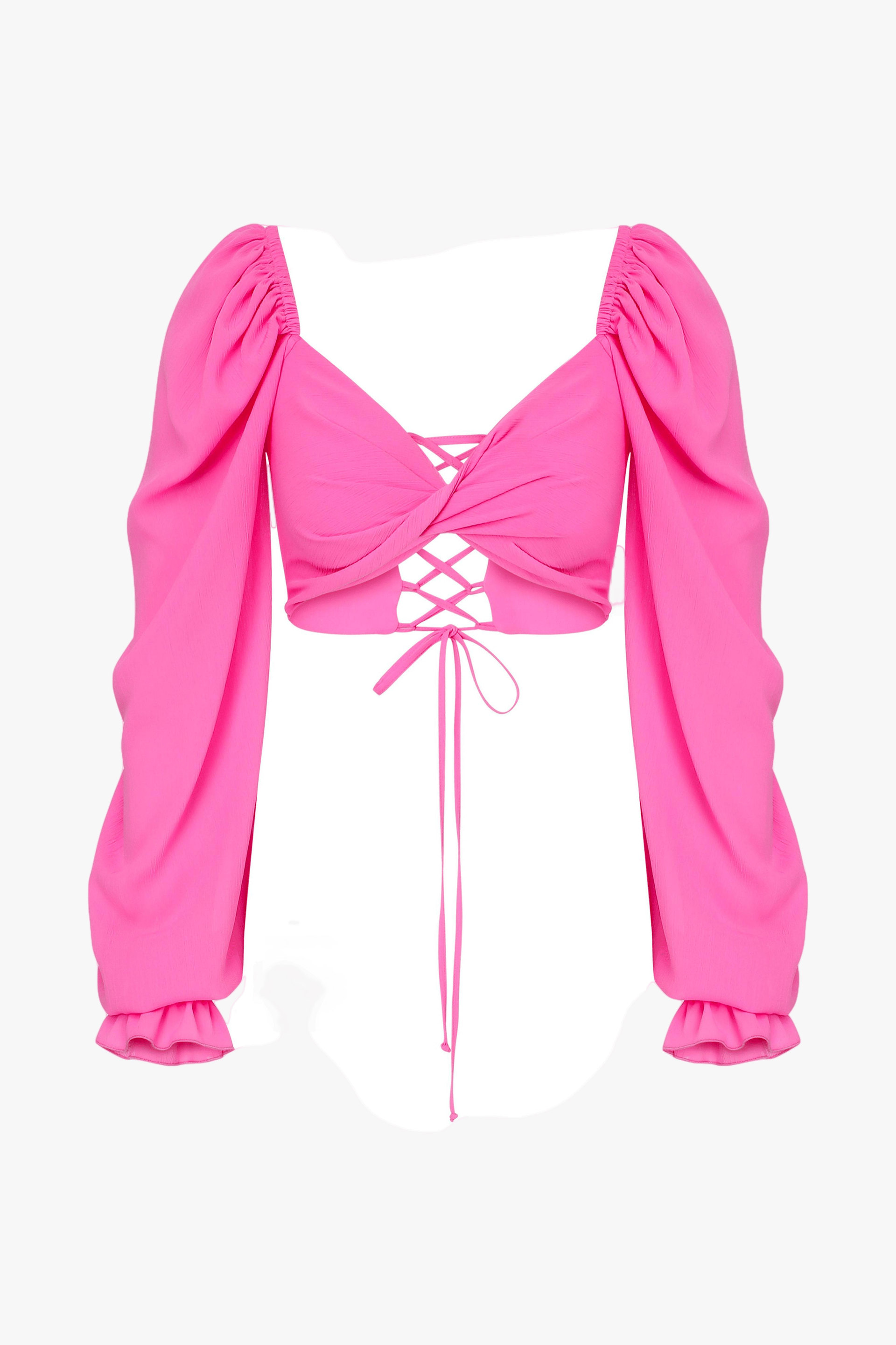 Lolly Tie Back Top in Hot Pink in Pink made by Nazli Ceren