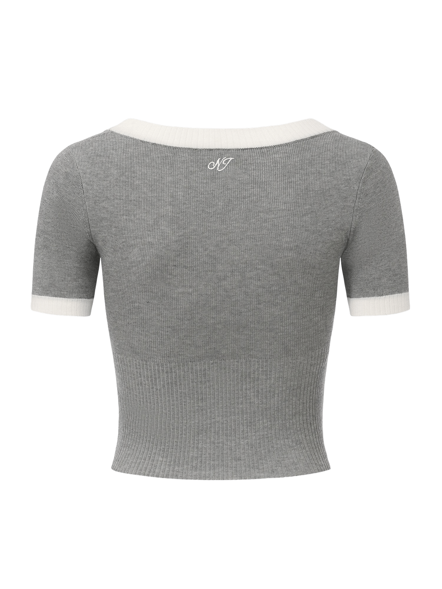 Millie Contrast-Trim Grey Knit Top made by Nana Jacqueline