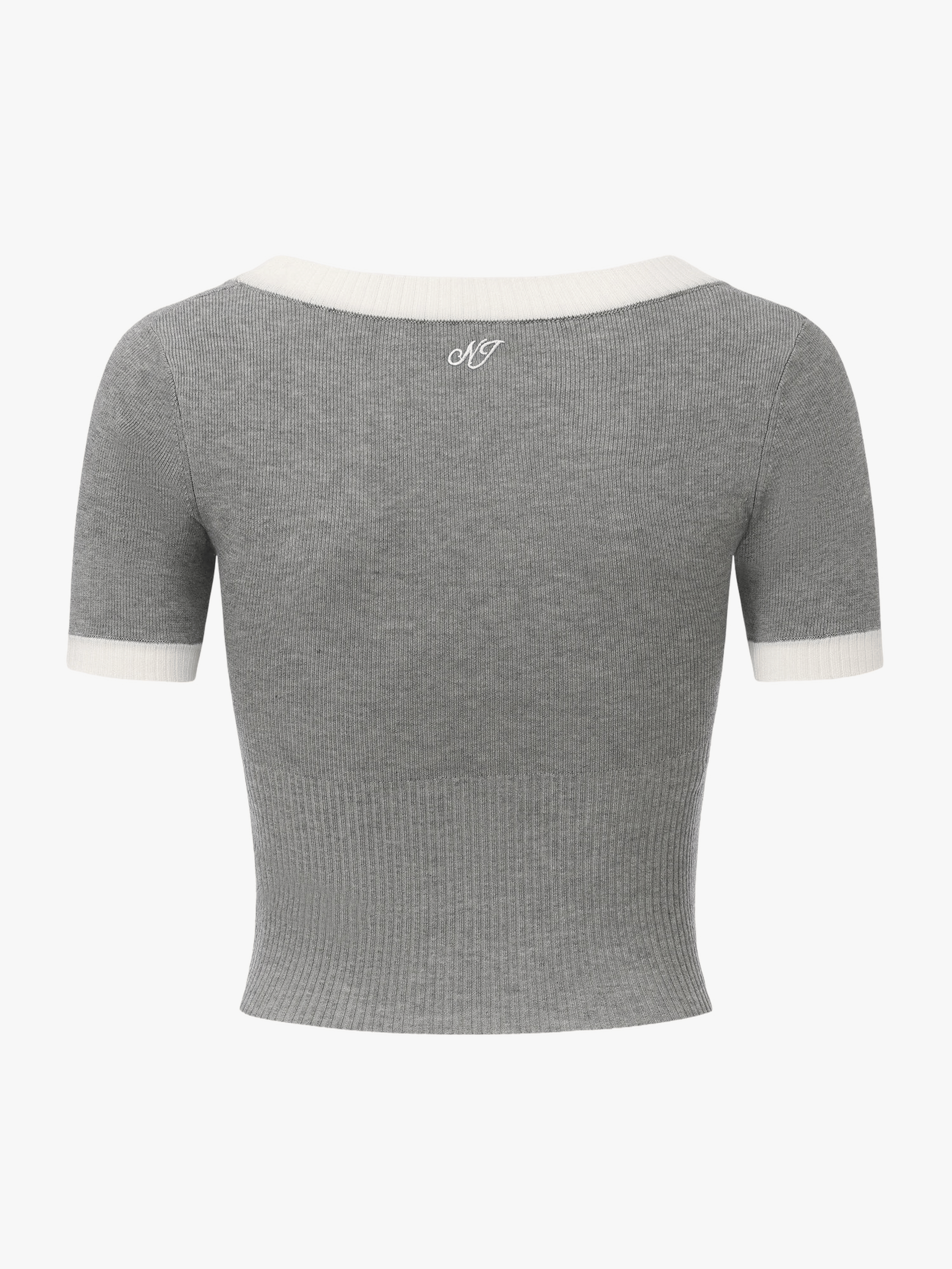 Millie Contrast-Trim Grey Knit Top made by Nana Jacqueline