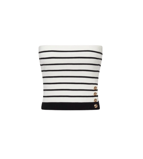 Striped Button-embellished Tube Top in Black made by CRUSH Collection