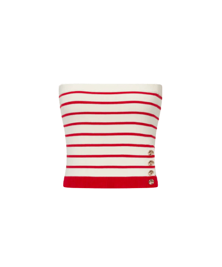 Striped Button-embellished Tube Top in Red made by CRUSH Collection