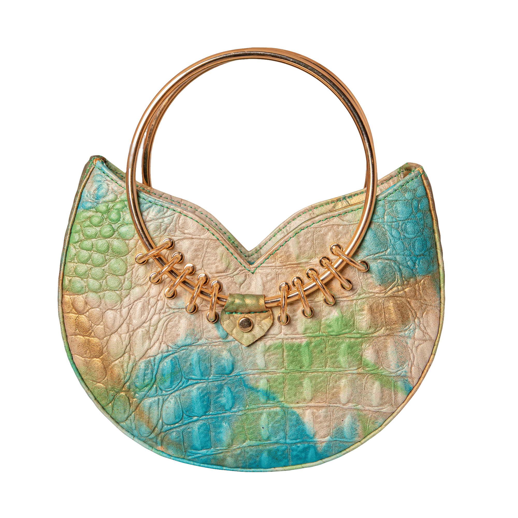 Jari'aa - Turquoise - Metal Top Handle Bag made by ALIEL