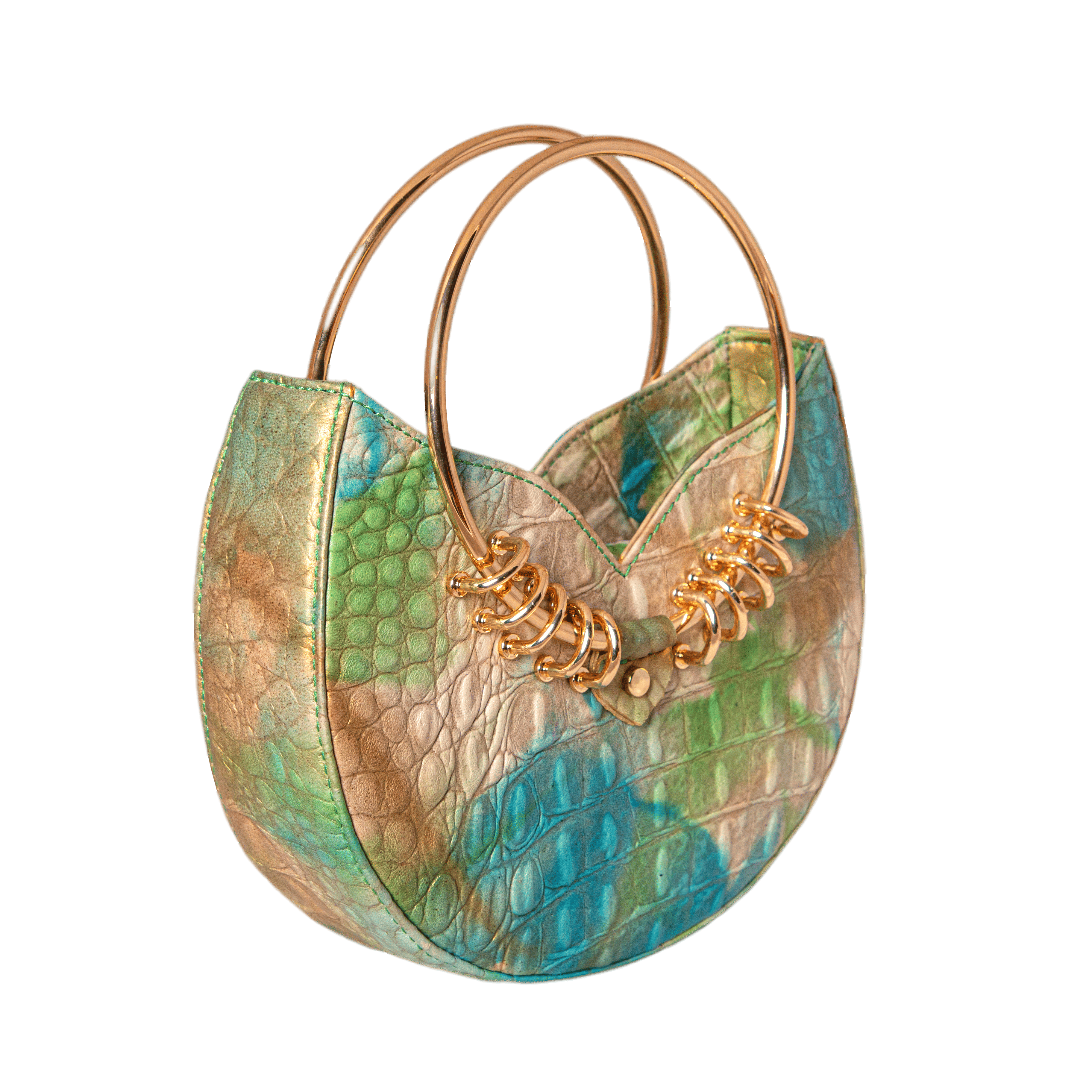 Jari'aa - Turquoise - Metal Top Handle Bag made by ALIEL