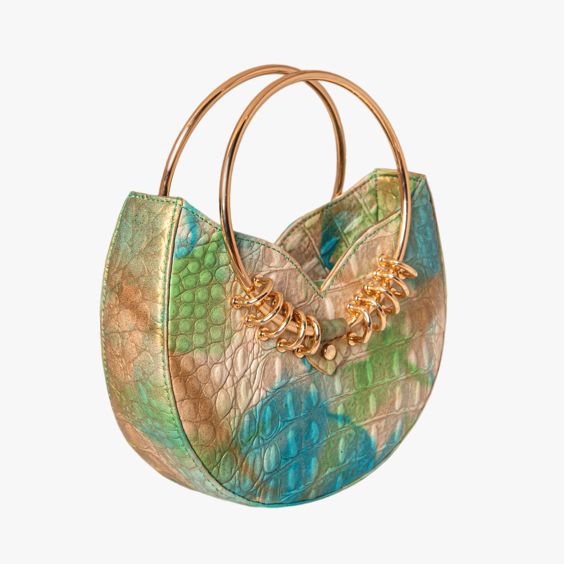Jari'aa - Turquoise - Metal Top Handle Bag made by ALIEL