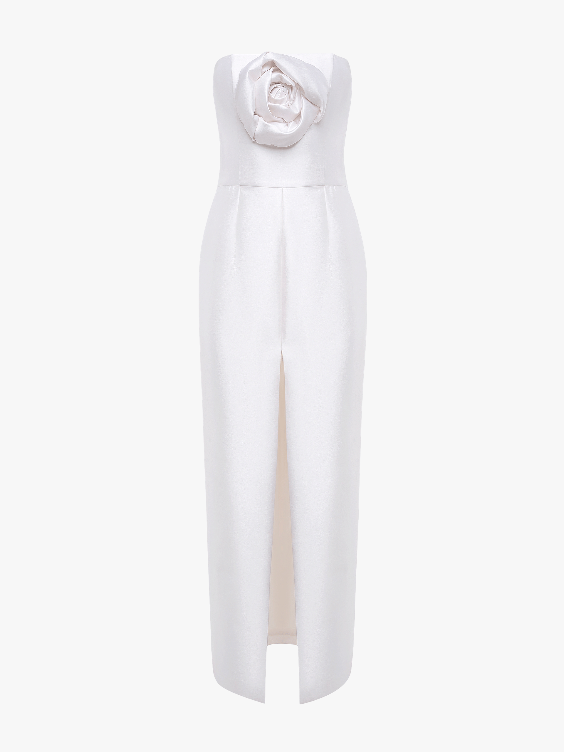 STRAPLESS EMBELLISED FRONT SLIT COLUMN DRESS in White made by NDS The Label