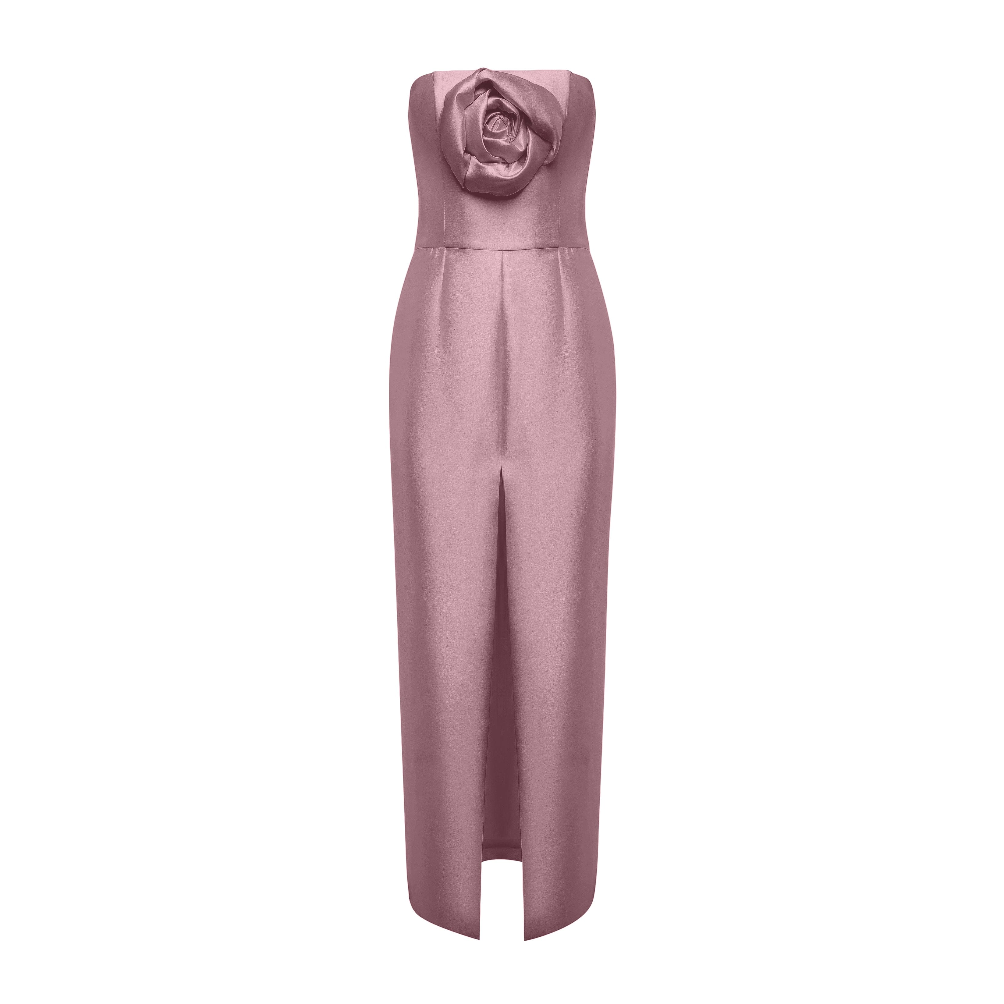 STRAPLESS EMBELLISED FRONT SLIT COLUMN DRESS in Pink made by NDS The Label