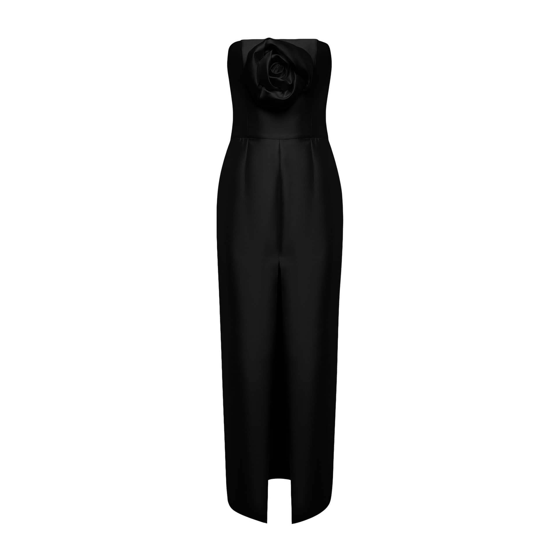STRAPLESS EMBELLISED FRONT SLIT COLUMN DRESS in Black made by NDS The Label