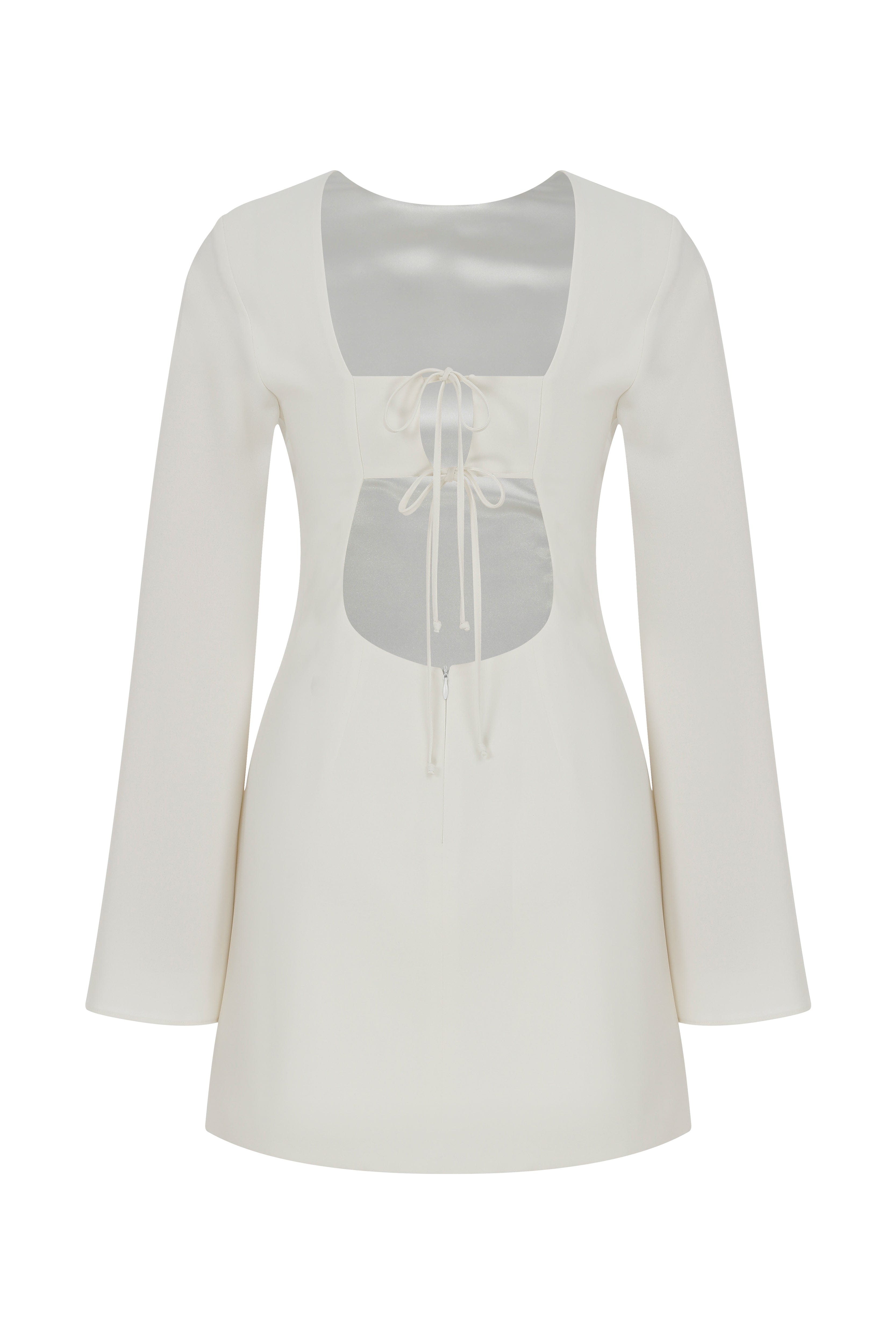 Ira Tie-Back Crepe Mini Dress in Blanche made by Nazli Ceren