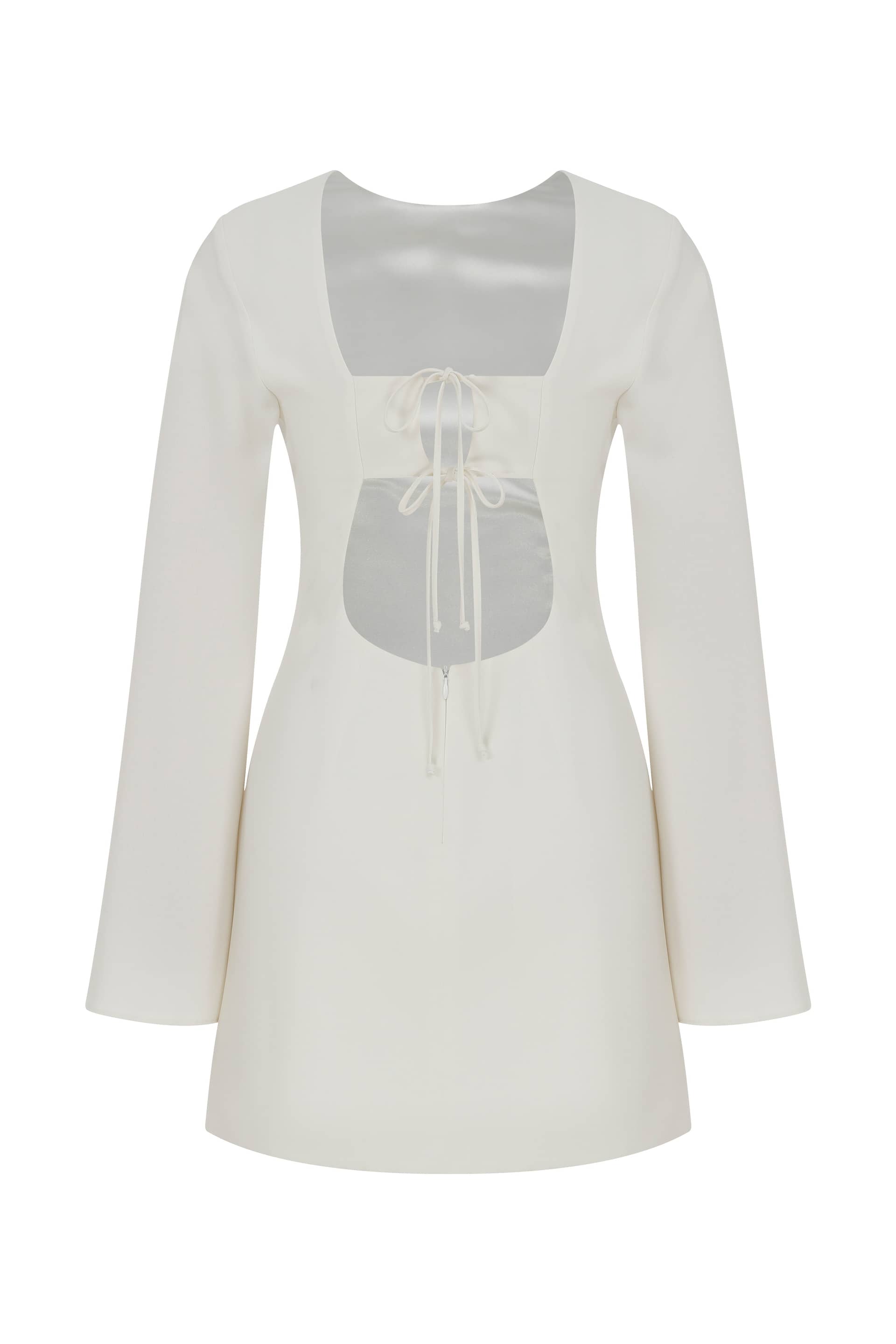 Ira Tie-Back Crepe Mini Dress in Blanche made by Nazli Ceren