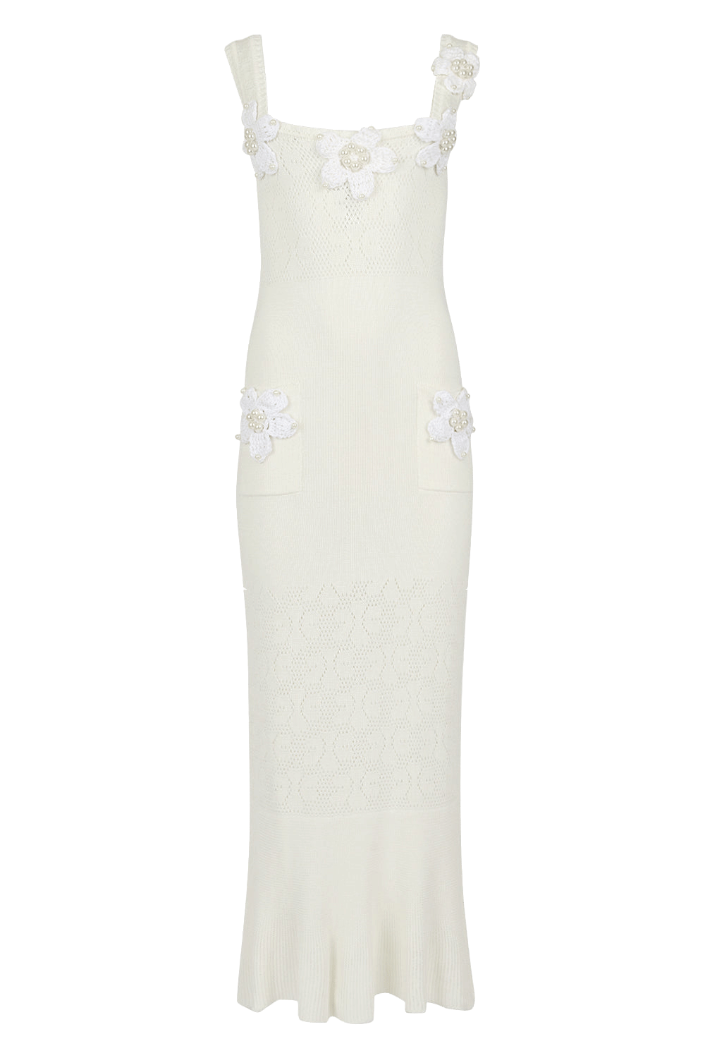 White Vanilla Knit Dress With Handmade Embroidery made by ANDREEVA