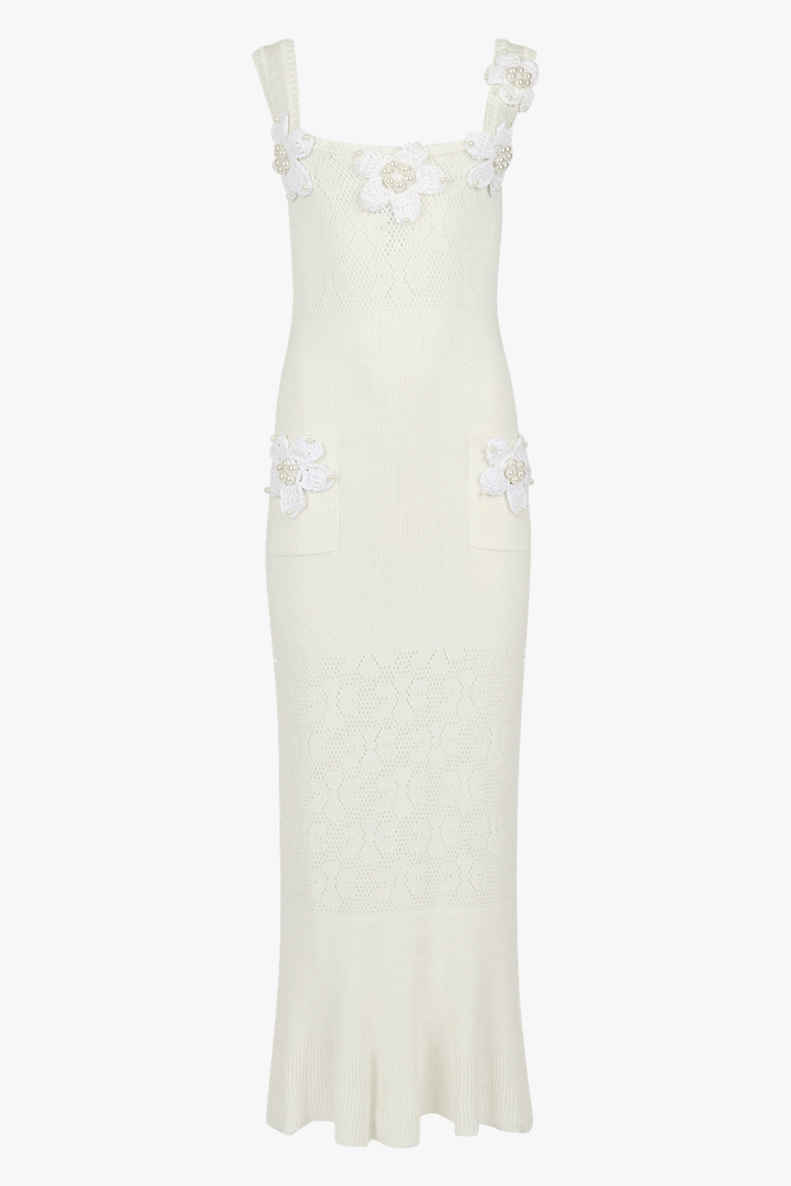 White Vanilla Knit Dress With Handmade Embroidery made by ANDREEVA