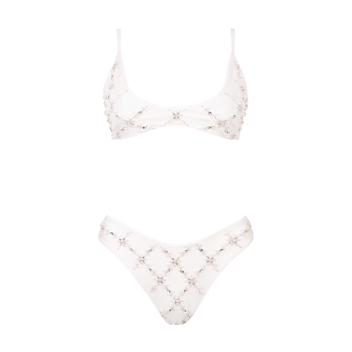 Mary una Hand Embroidered Premium Bikini White in White made by Oceanus Swimwear