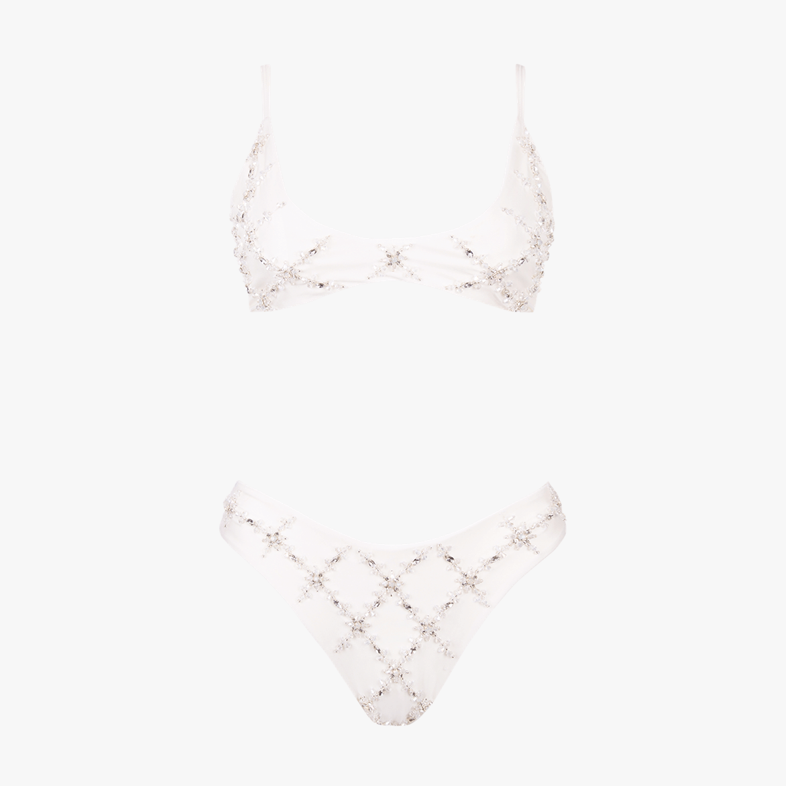 Mary una Hand Embroidered Premium Bikini White in White made by Oceanus Swimwear
