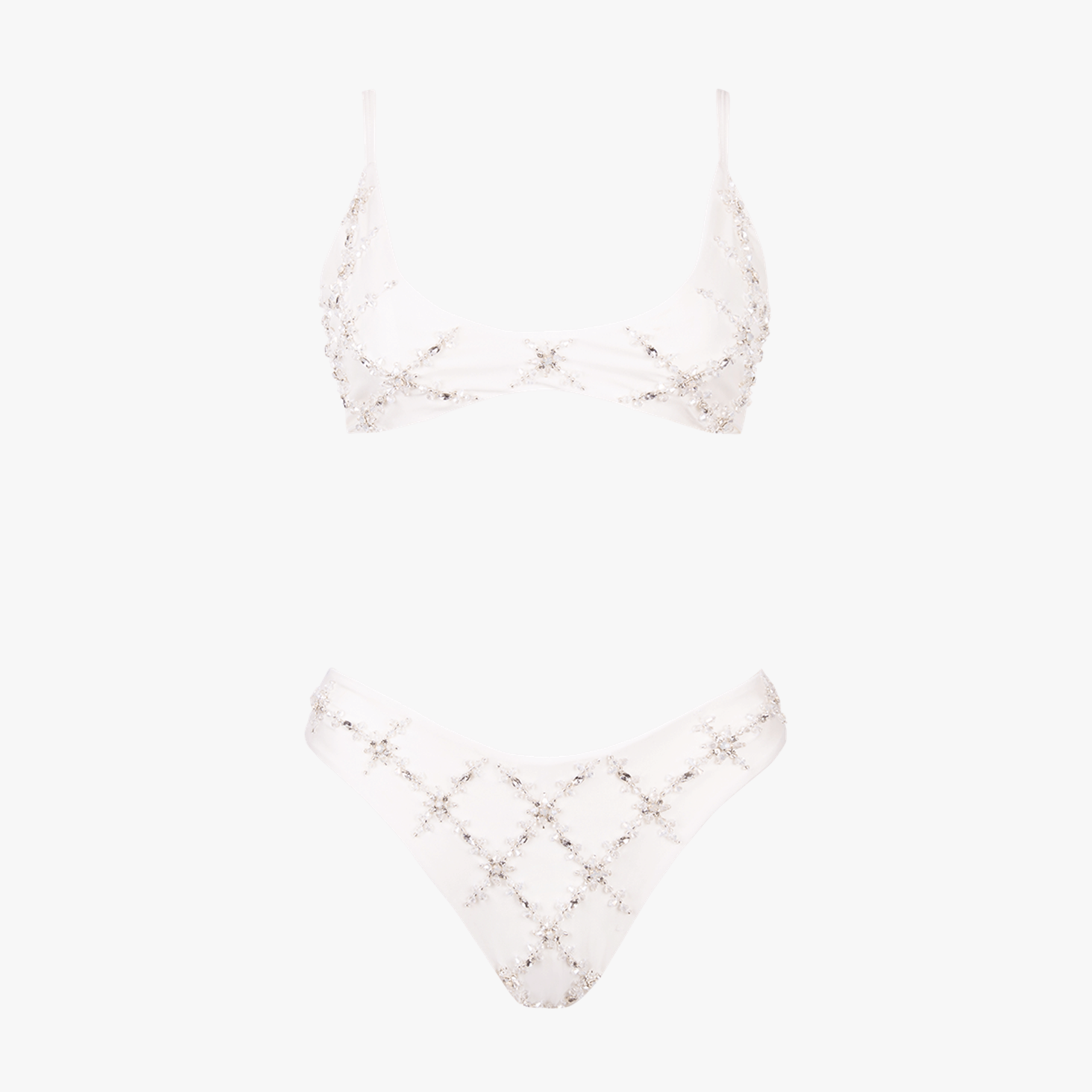Mary una Hand Embroidered Premium Bikini White in White made by Oceanus Swimwear