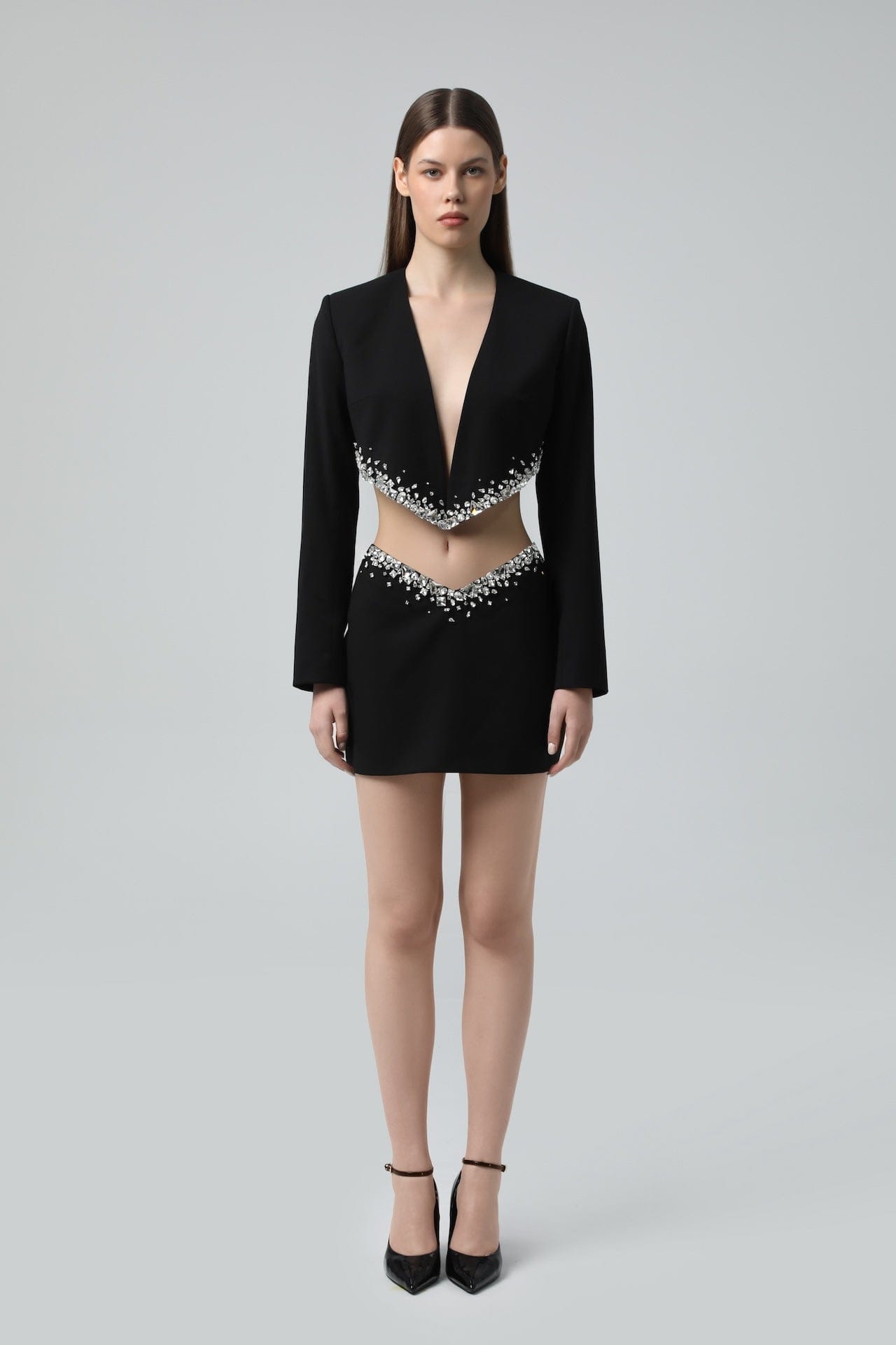 Cutout Crystal-Embellished Mini Skirt made by NDS The Label