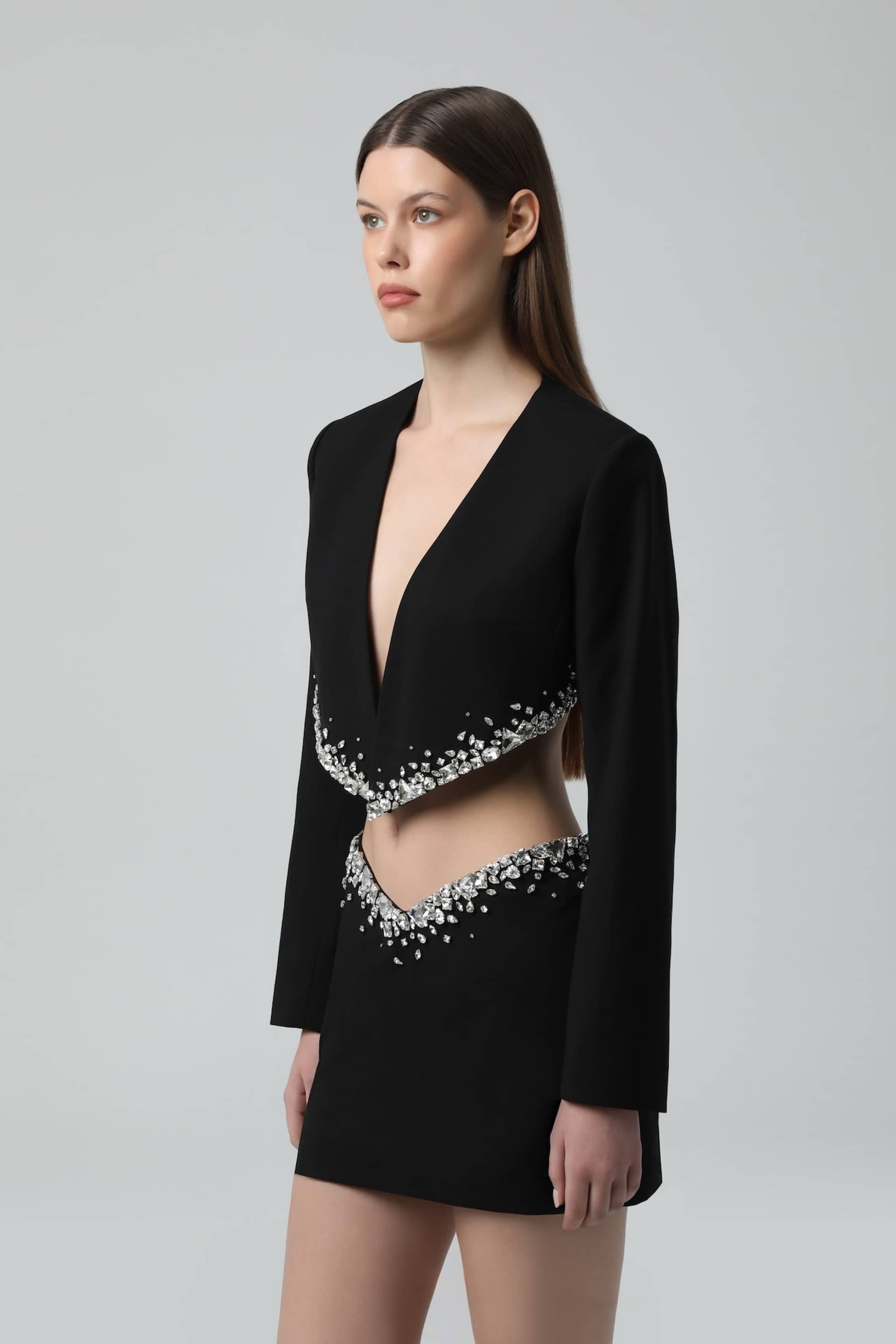 Cutout Crystal-Embellished Mini Skirt made by NDS The Label