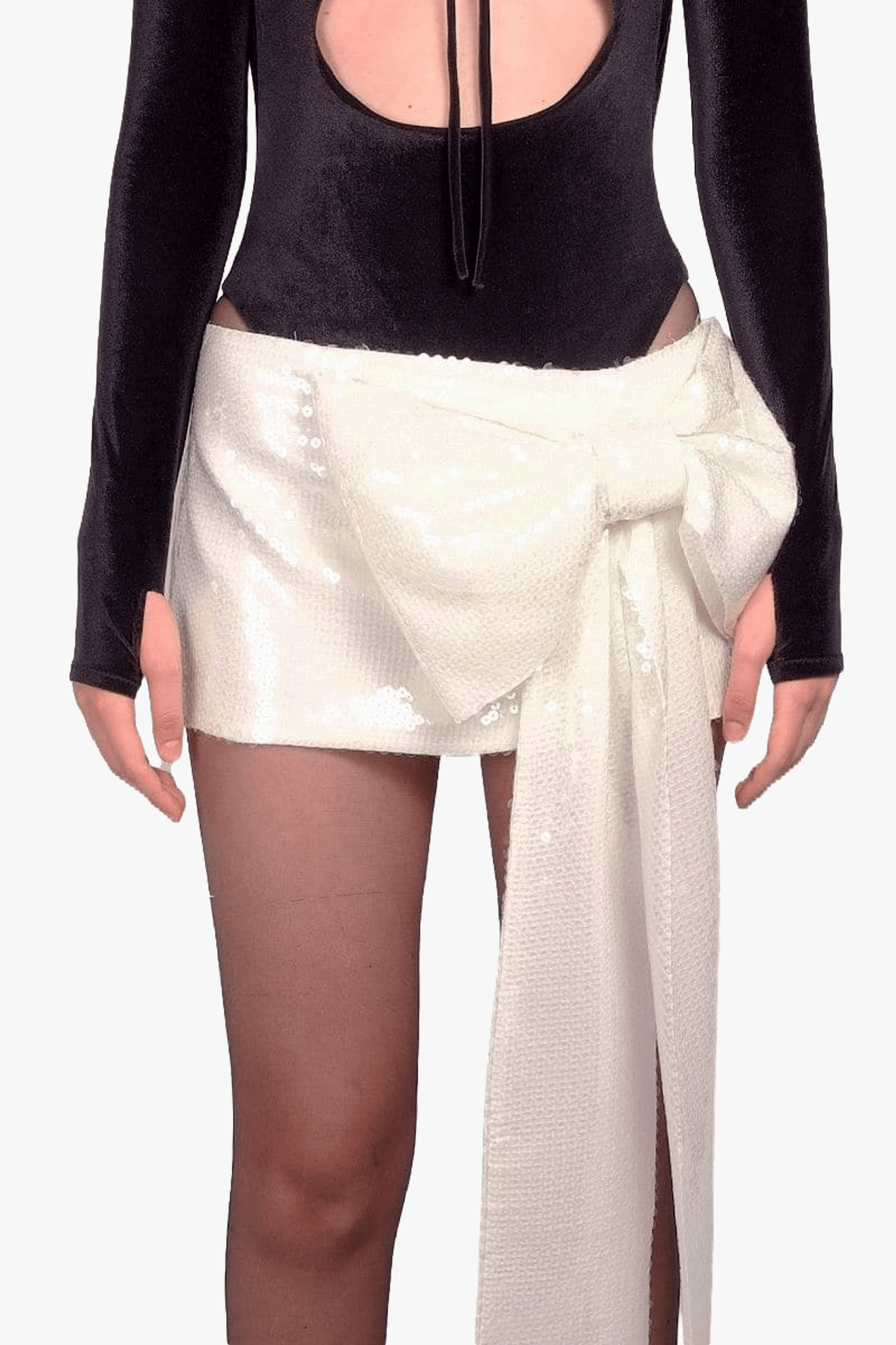 Ivory bow sequins mini skirt made by Compte Spain