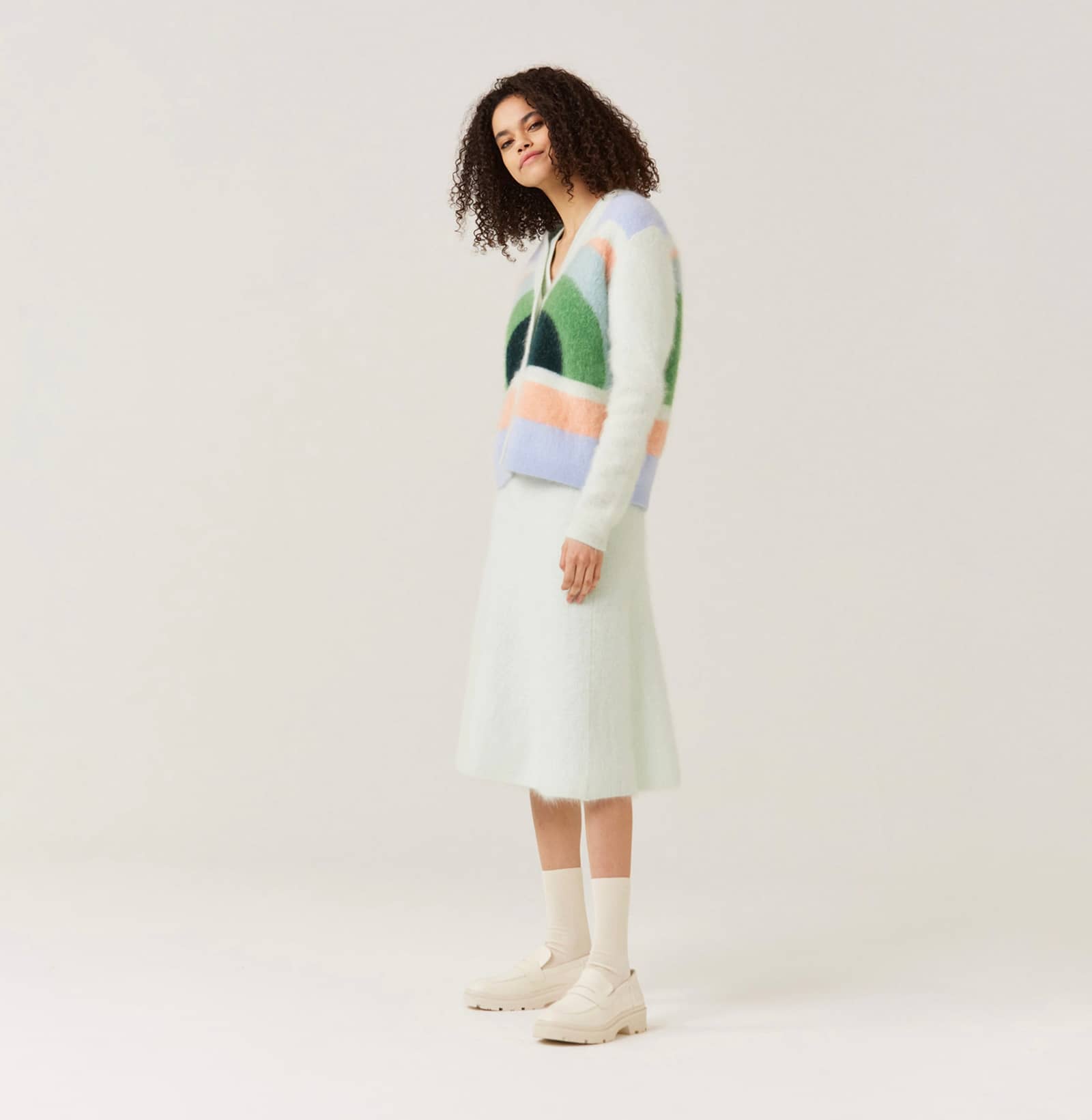 FLUFFY RAINBOW CASHMERE CARDIGAN in Multi color made by CRUSH Collection