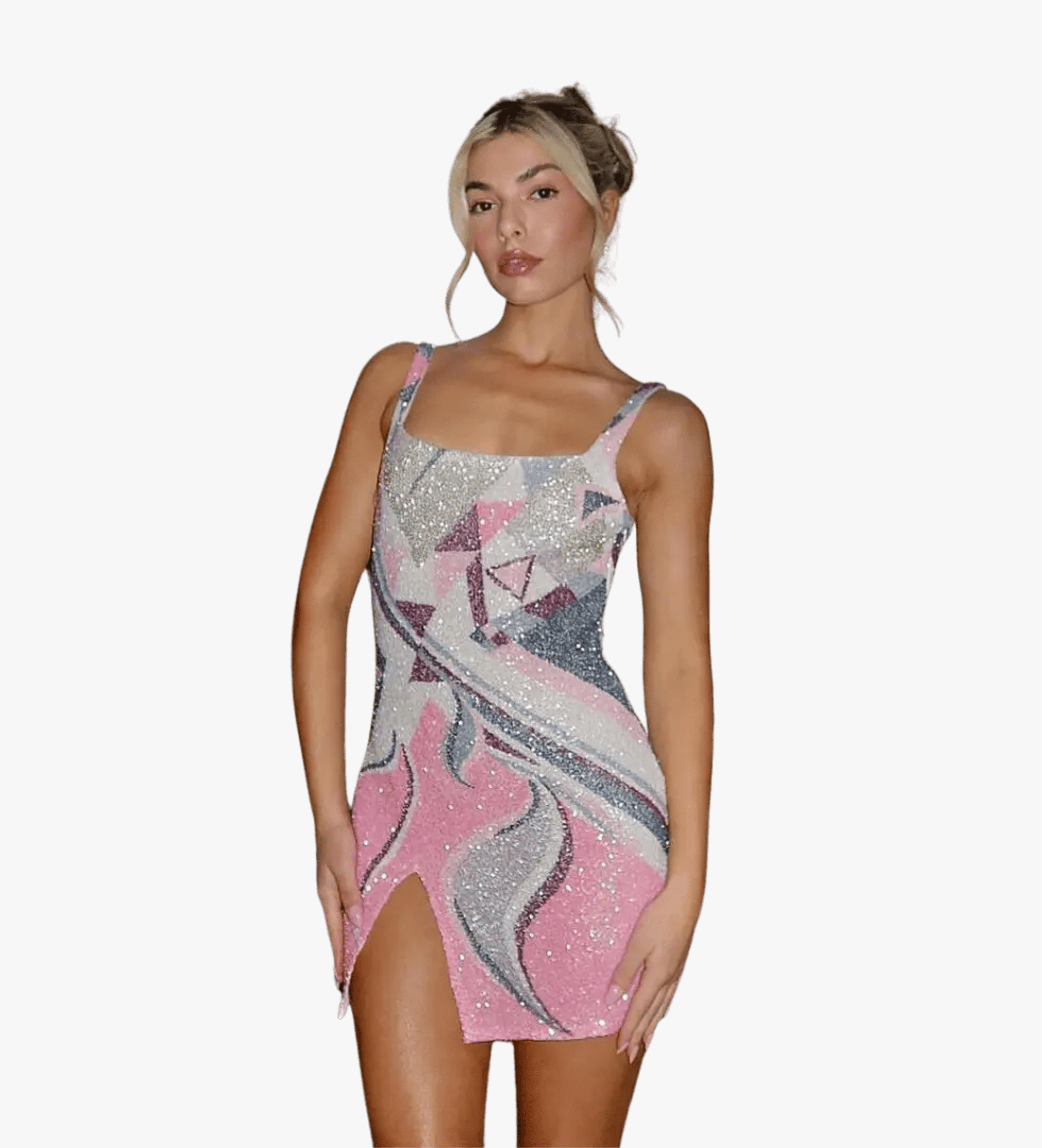 Sofia Halterneck Hand Beaded Party Dress in Pink made by Oceanus Swimwear