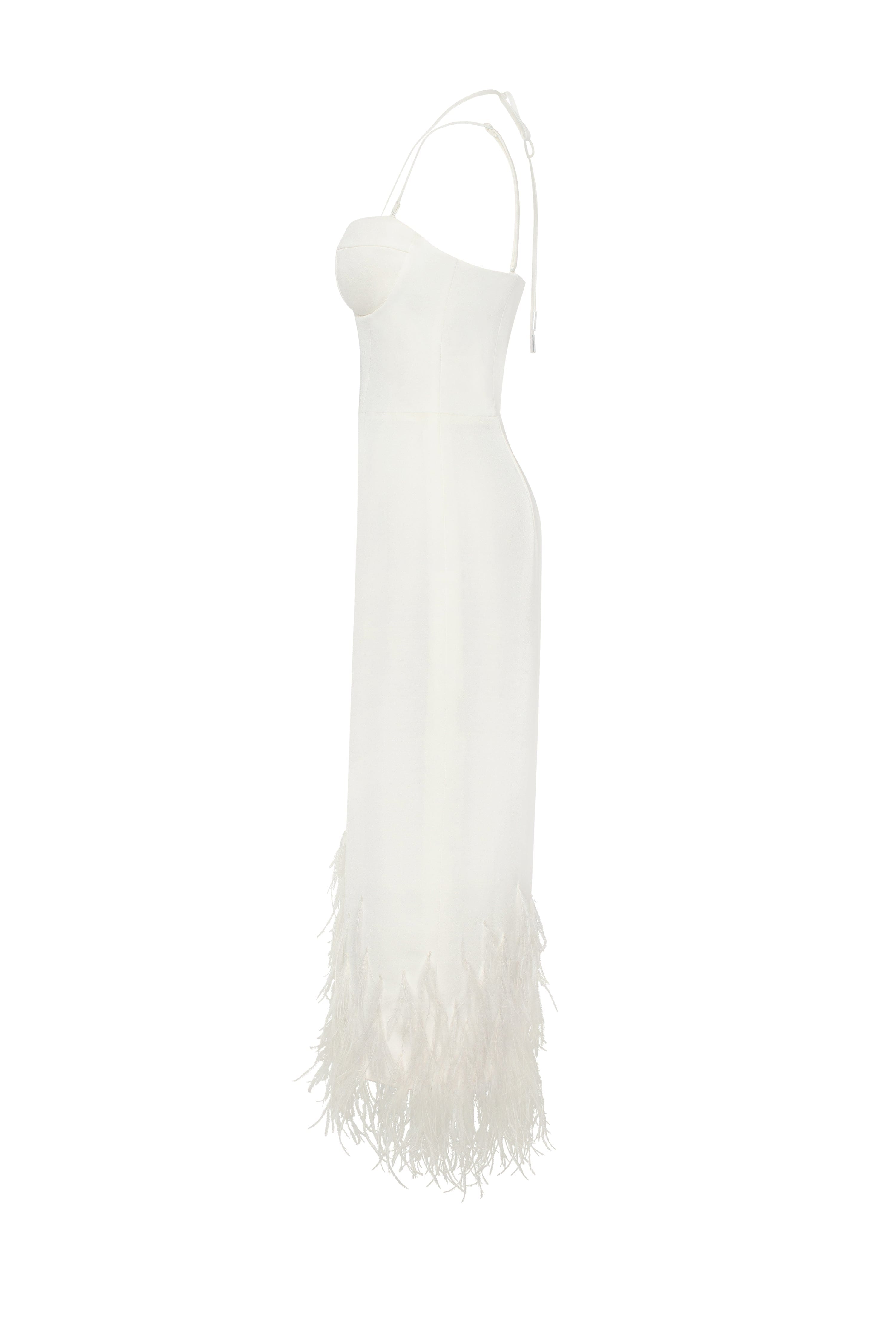 White cocktail dress decorated with feathers, Xo Xo made by Milla