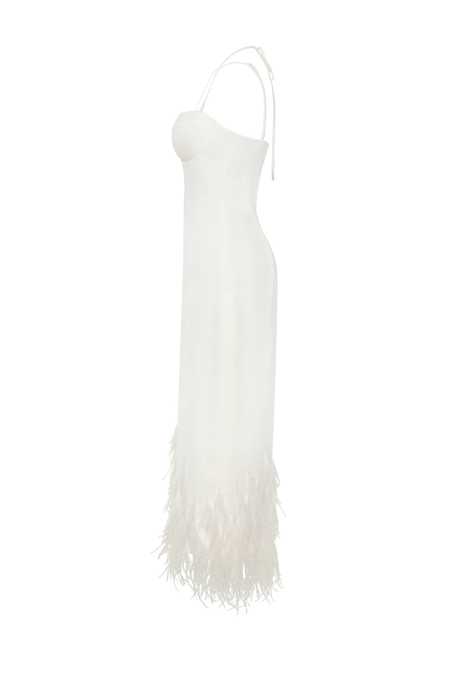 White cocktail dress decorated with feathers, Xo Xo made by Milla